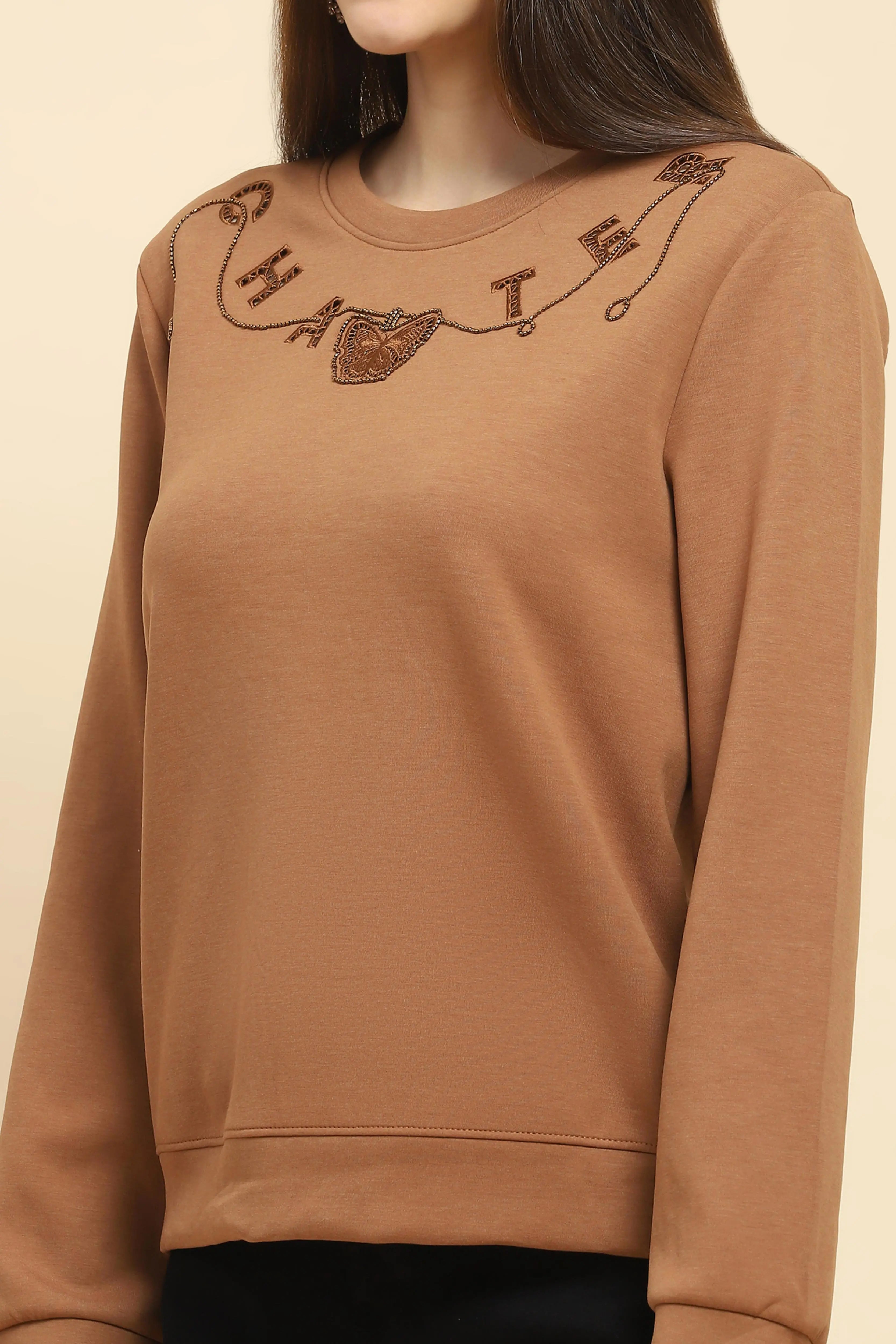 Brown  Embellished Sweatshirt - Global Republic