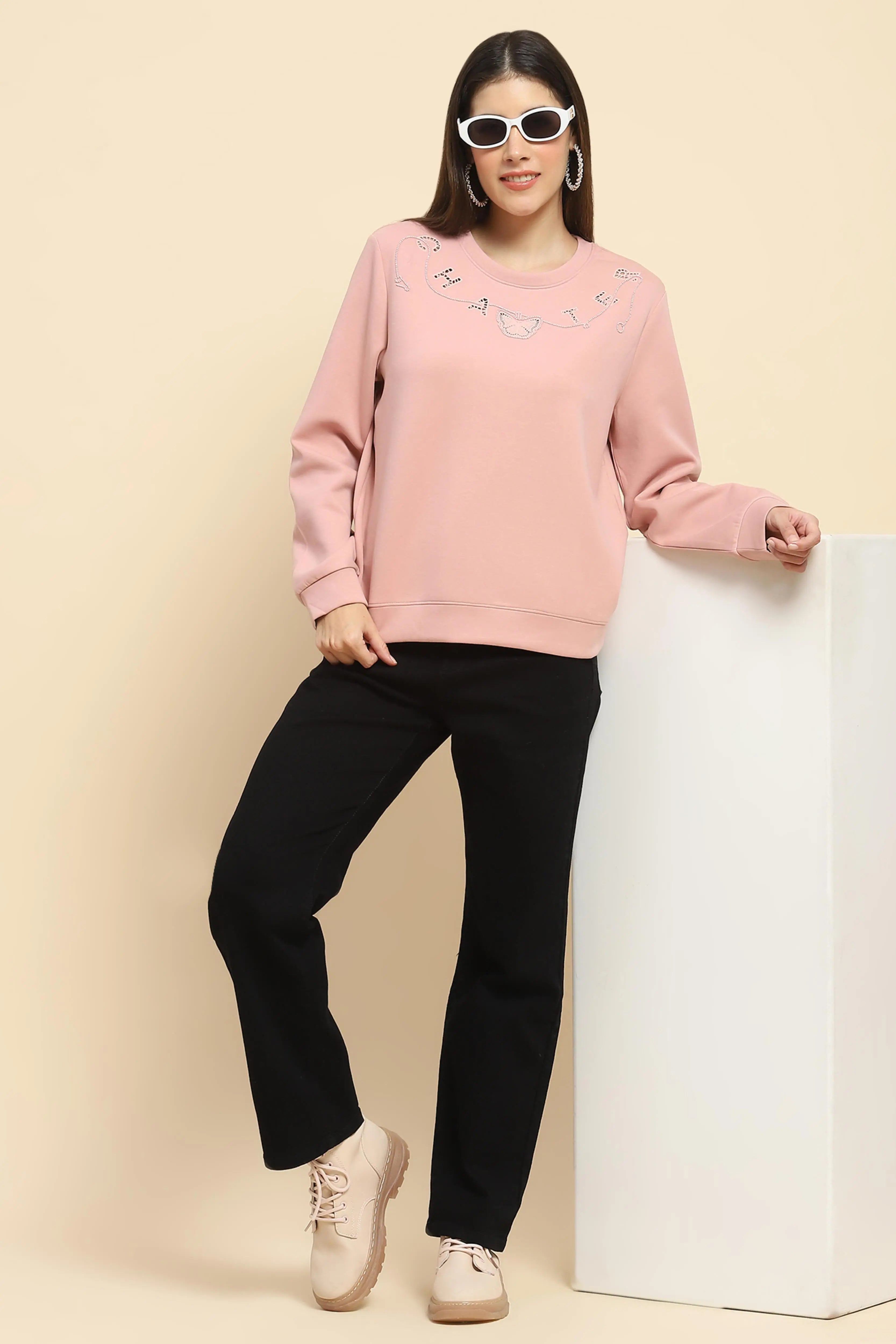 Pink   Embellished Sweatshirt - Global Republic