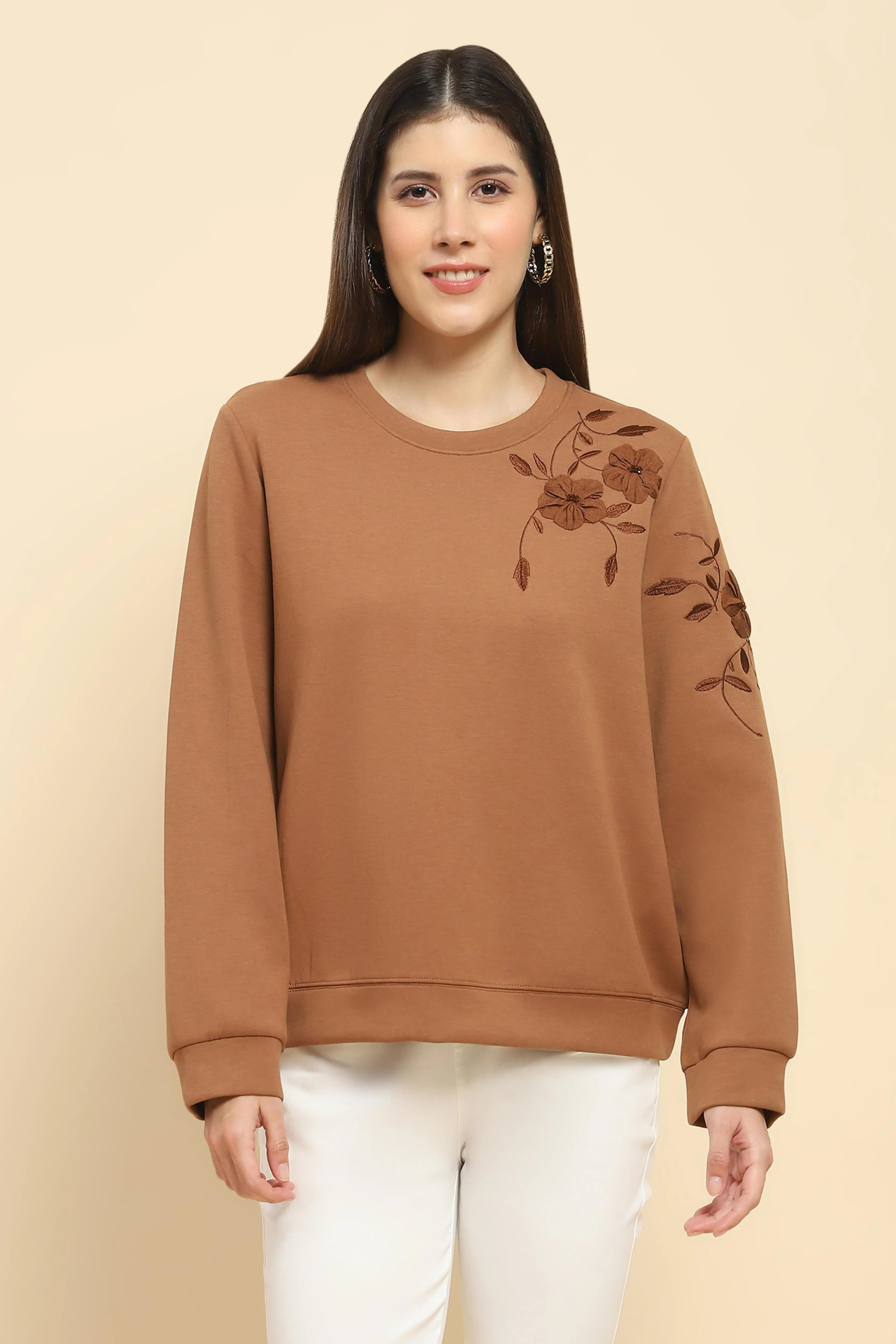 Brown  Embroidered Sweatshirt - Global Republic