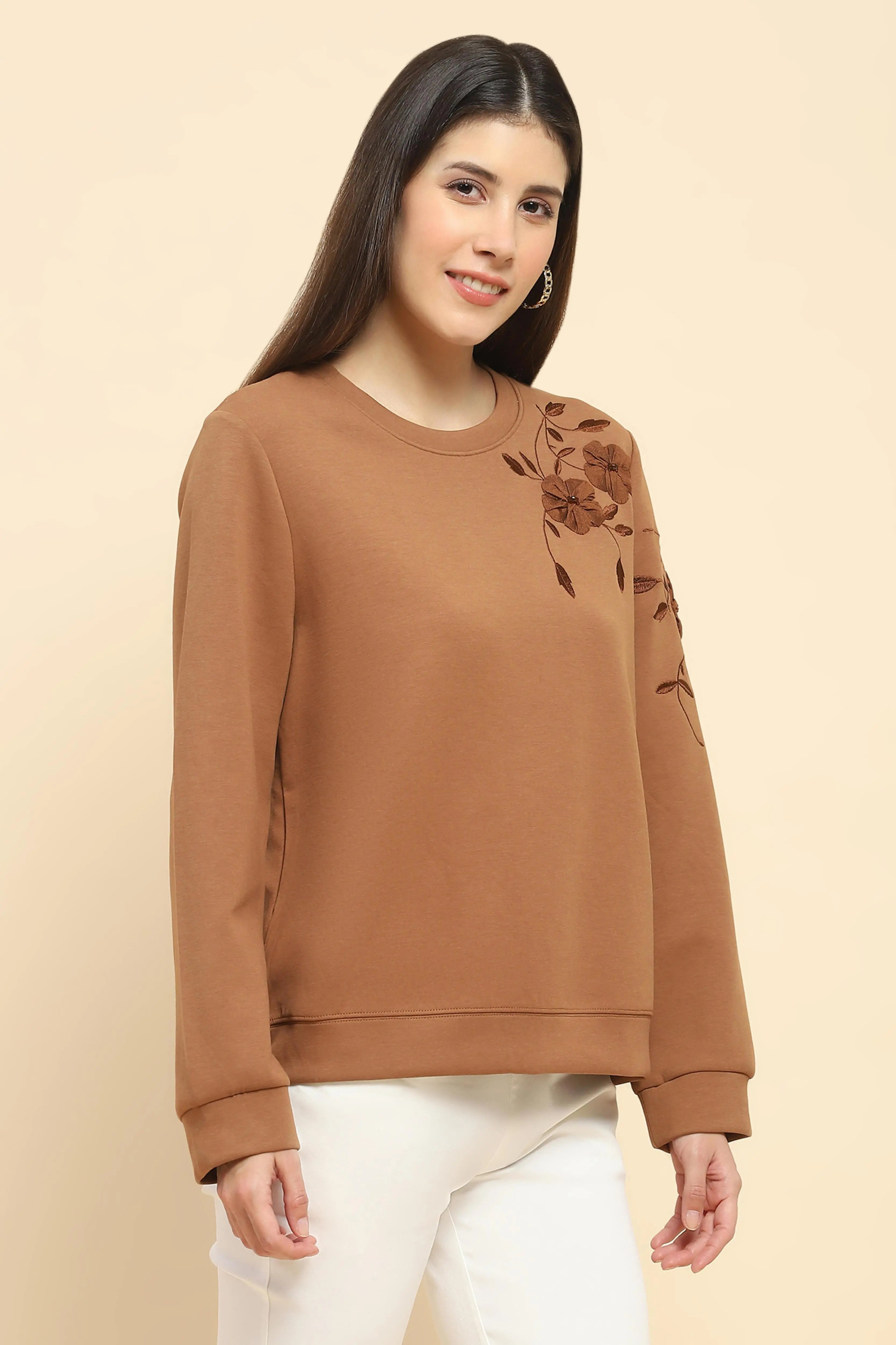 Brown  Embroidered Sweatshirt - Global Republic