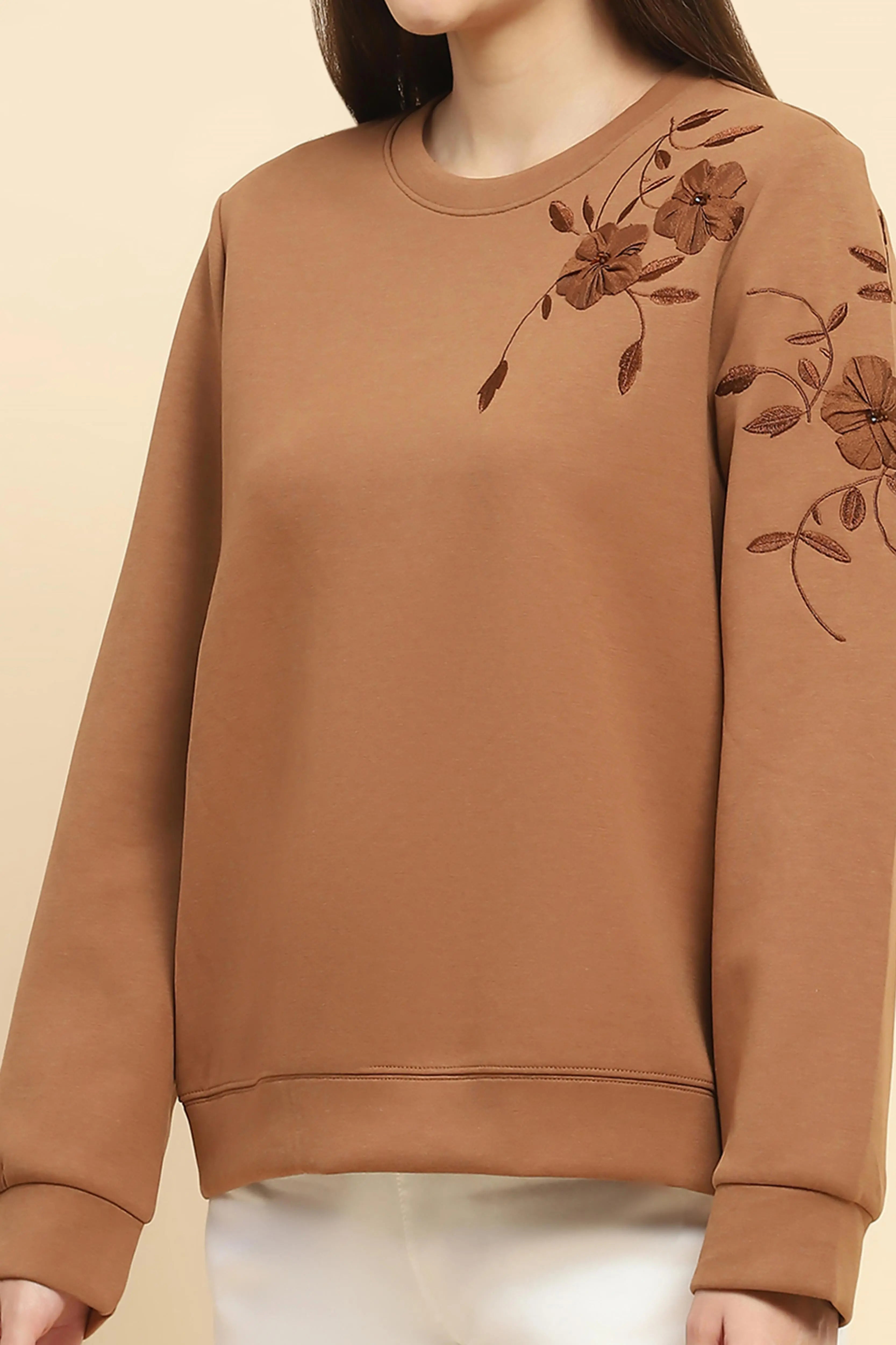 Brown  Embroidered Sweatshirt - Global Republic