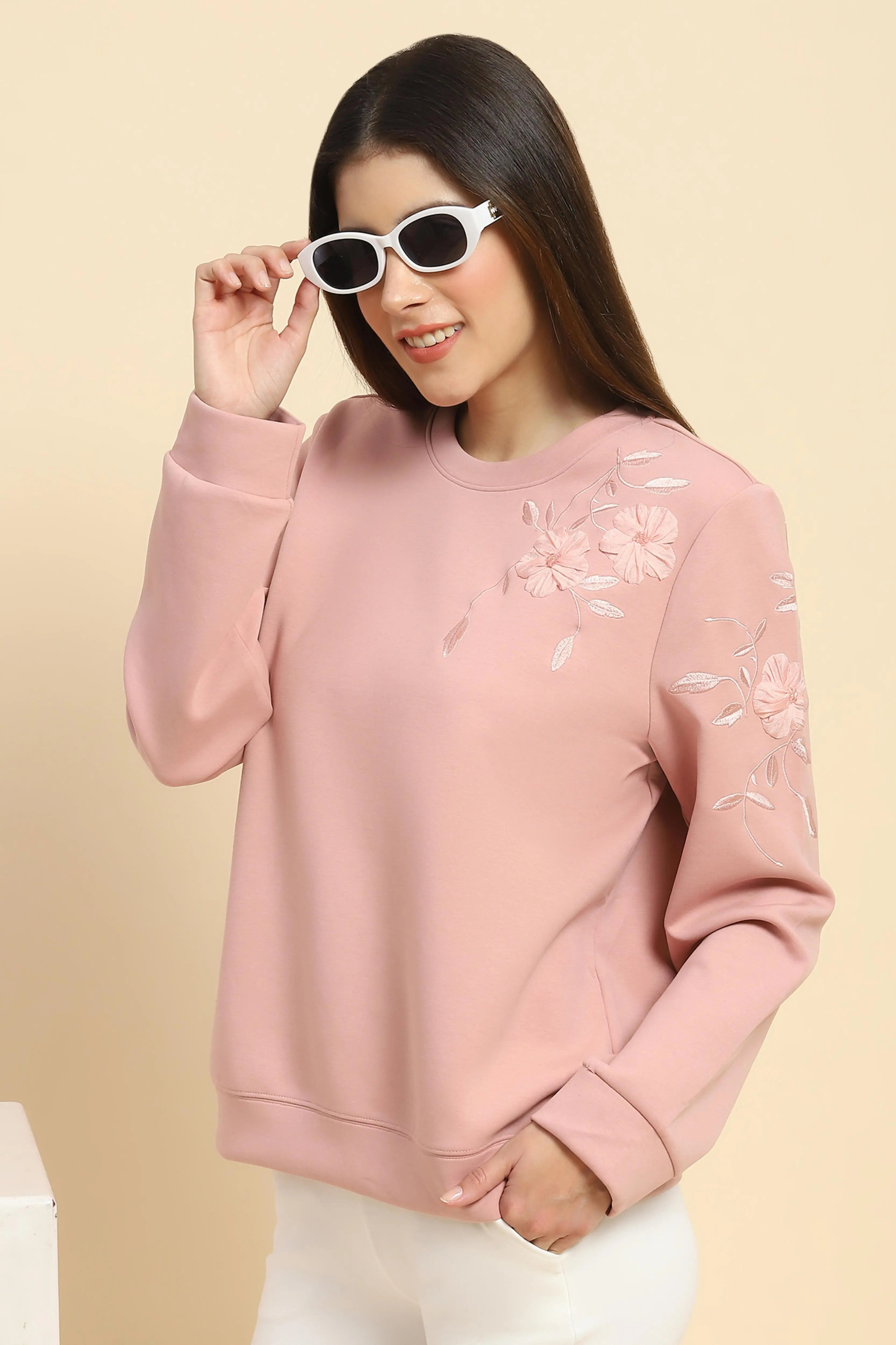 Pink  Embroidered Sweatshirt - Global Republic