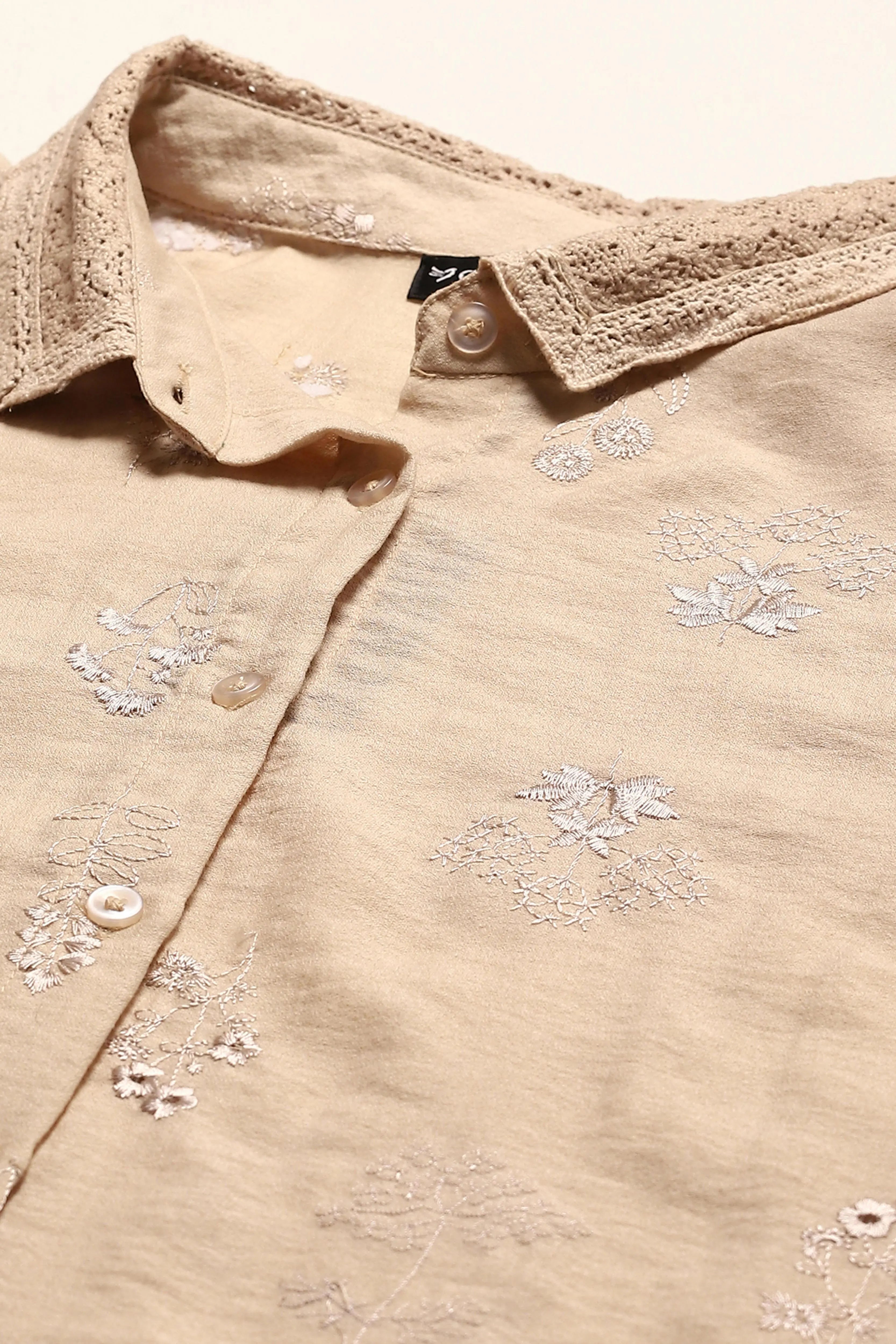 Beige Embroidered  Shirt - Global Republic
