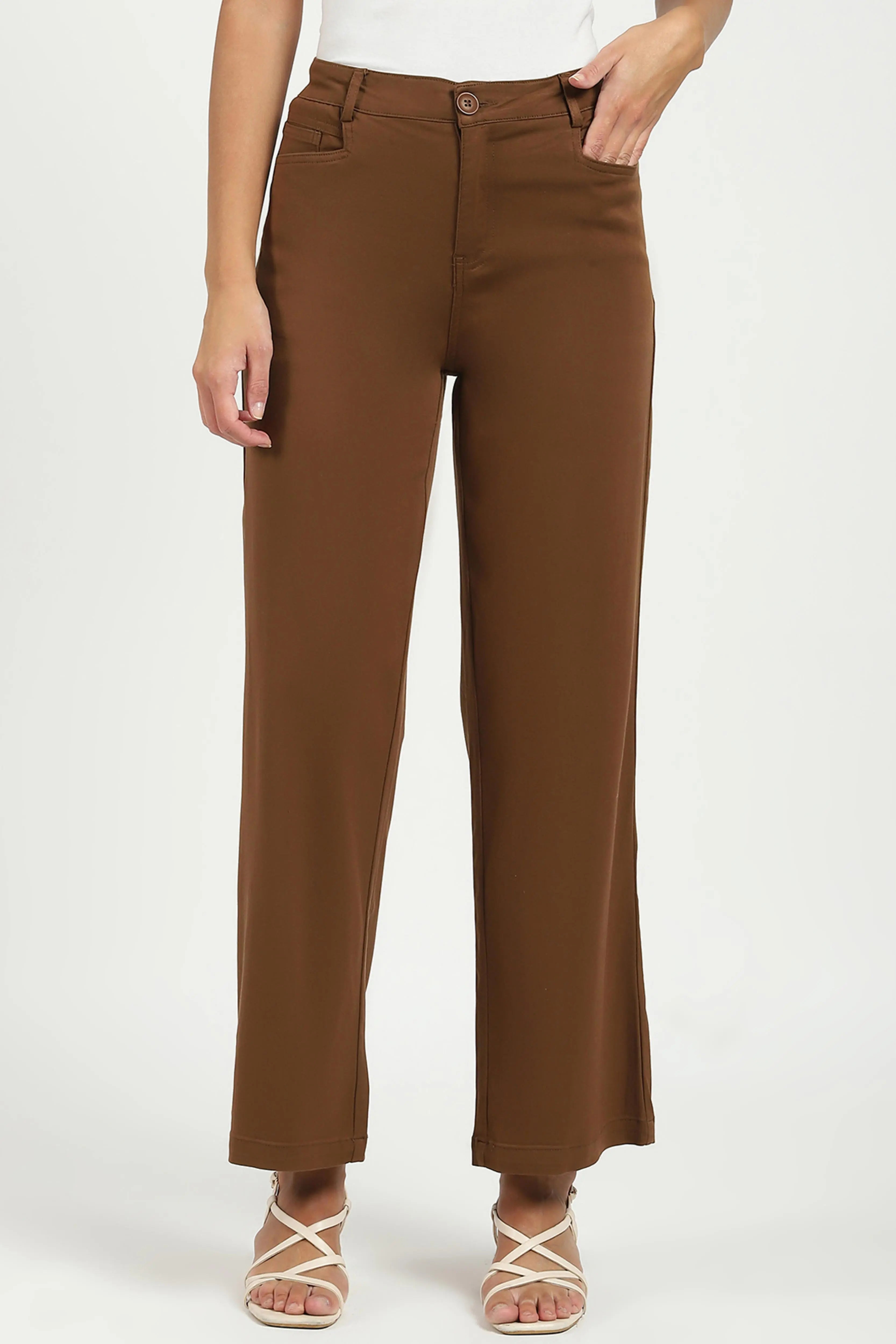 Brown Stretchable Loose Fit Trousers - Global Republic