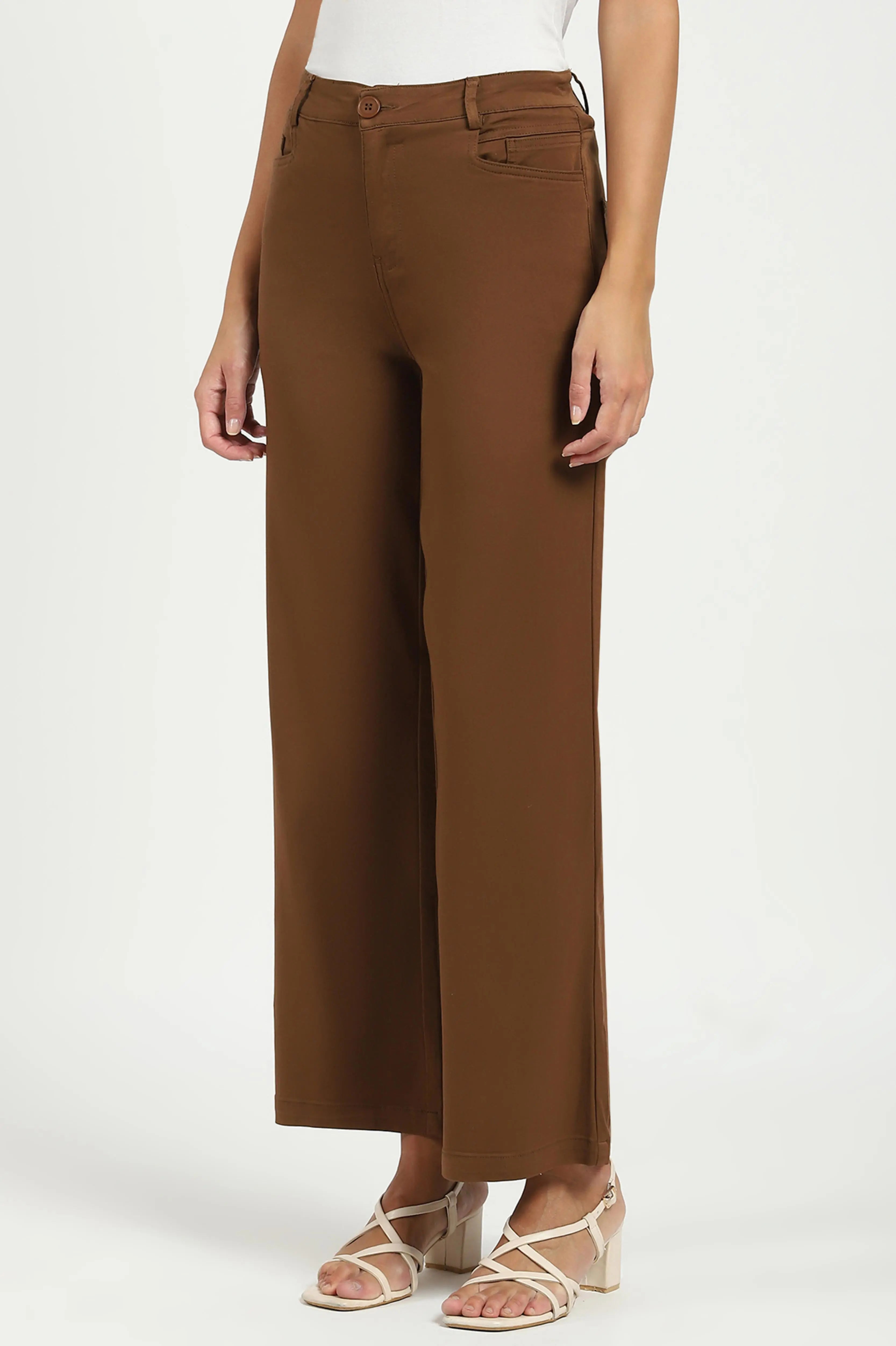 Brown Stretchable Loose Fit Trousers - Global Republic