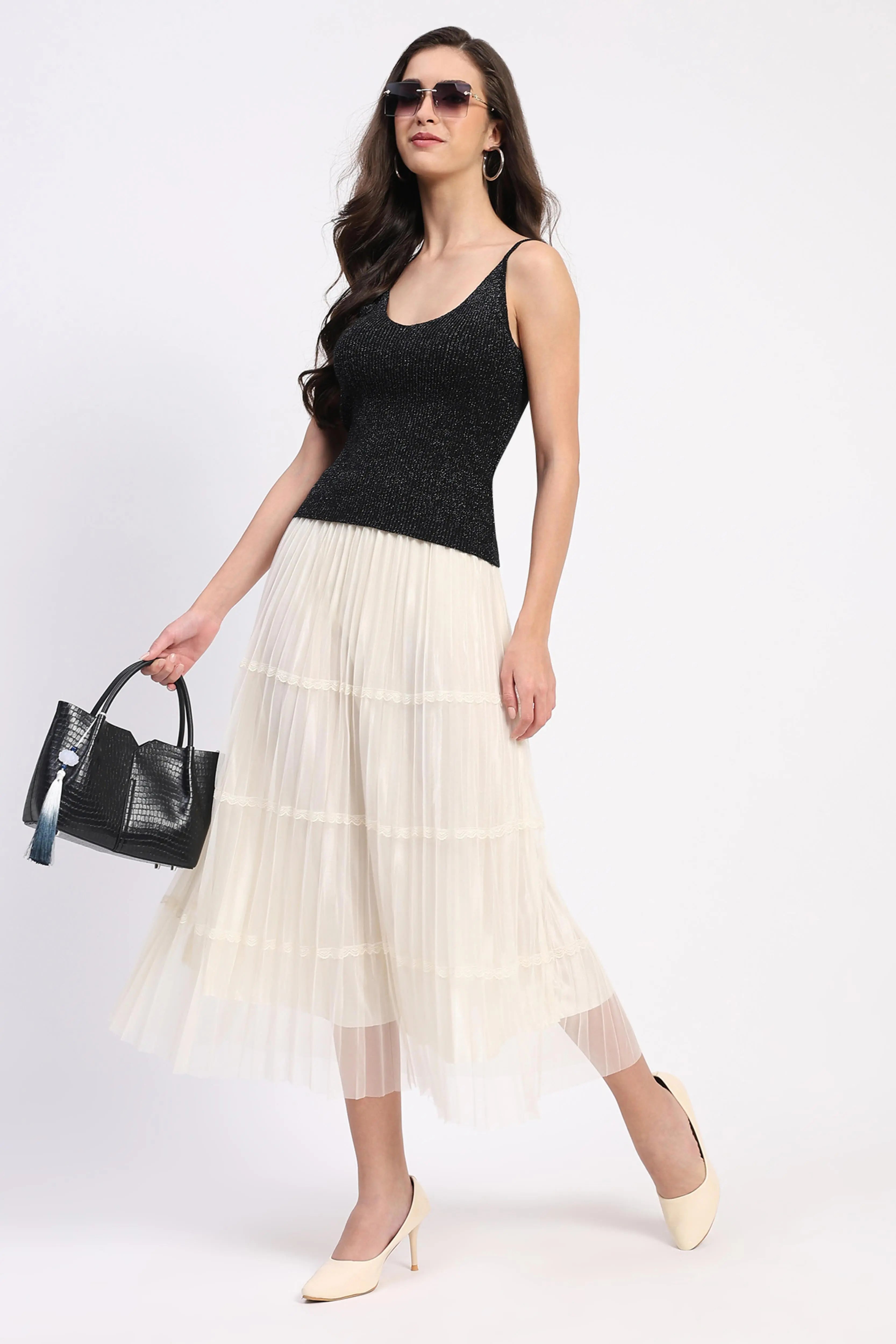 Shimmer Ribbed Two-Way Neck Top - Global Republic