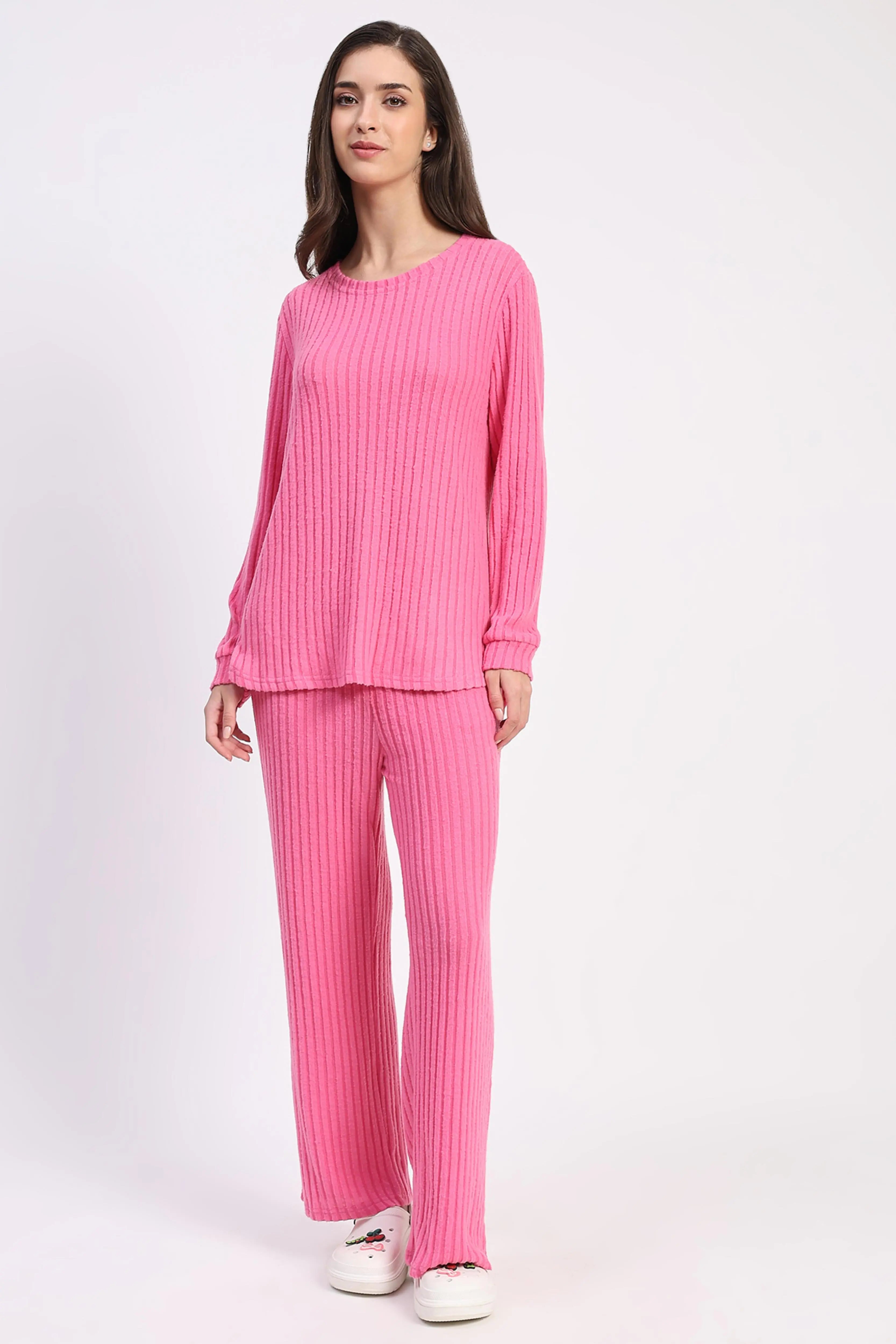 -Spandex Self-Striped Winter Loungewear - Global Republic