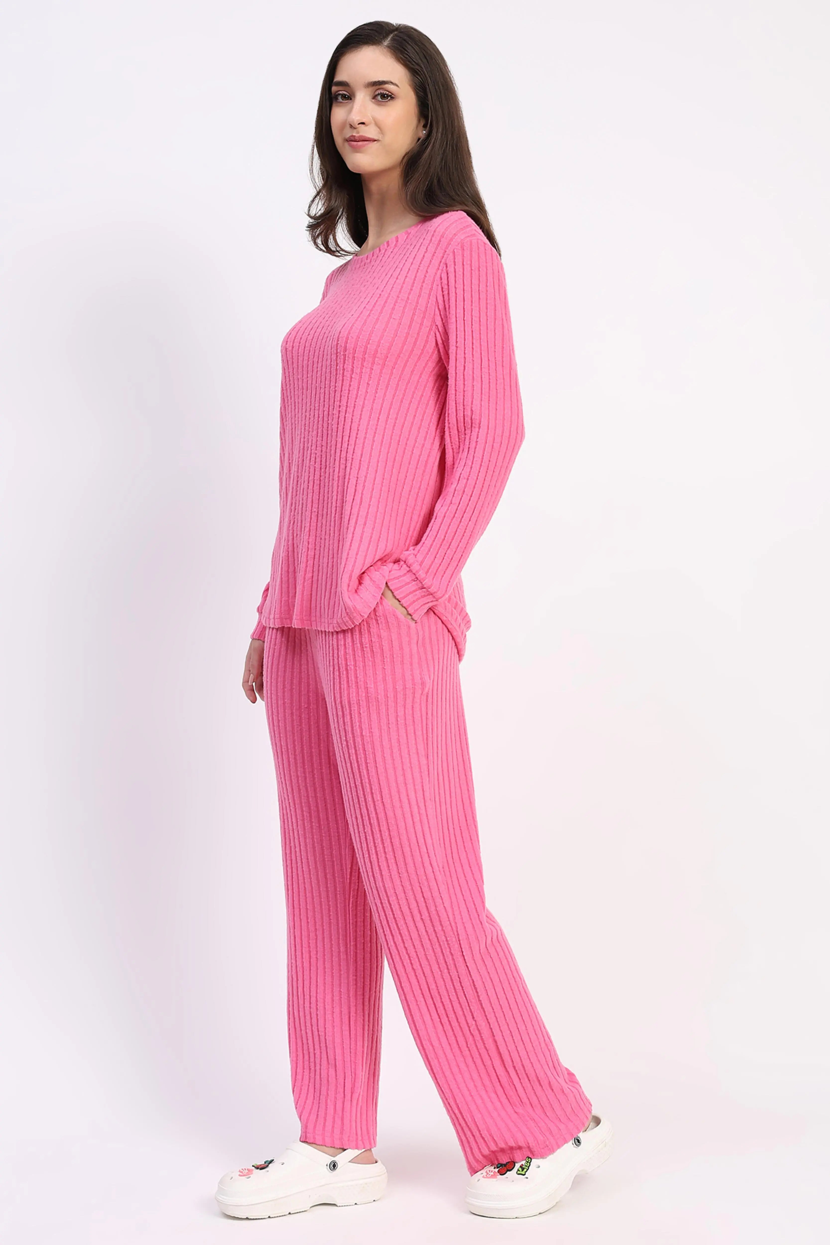 -Spandex Self-Striped Winter Loungewear - Global Republic