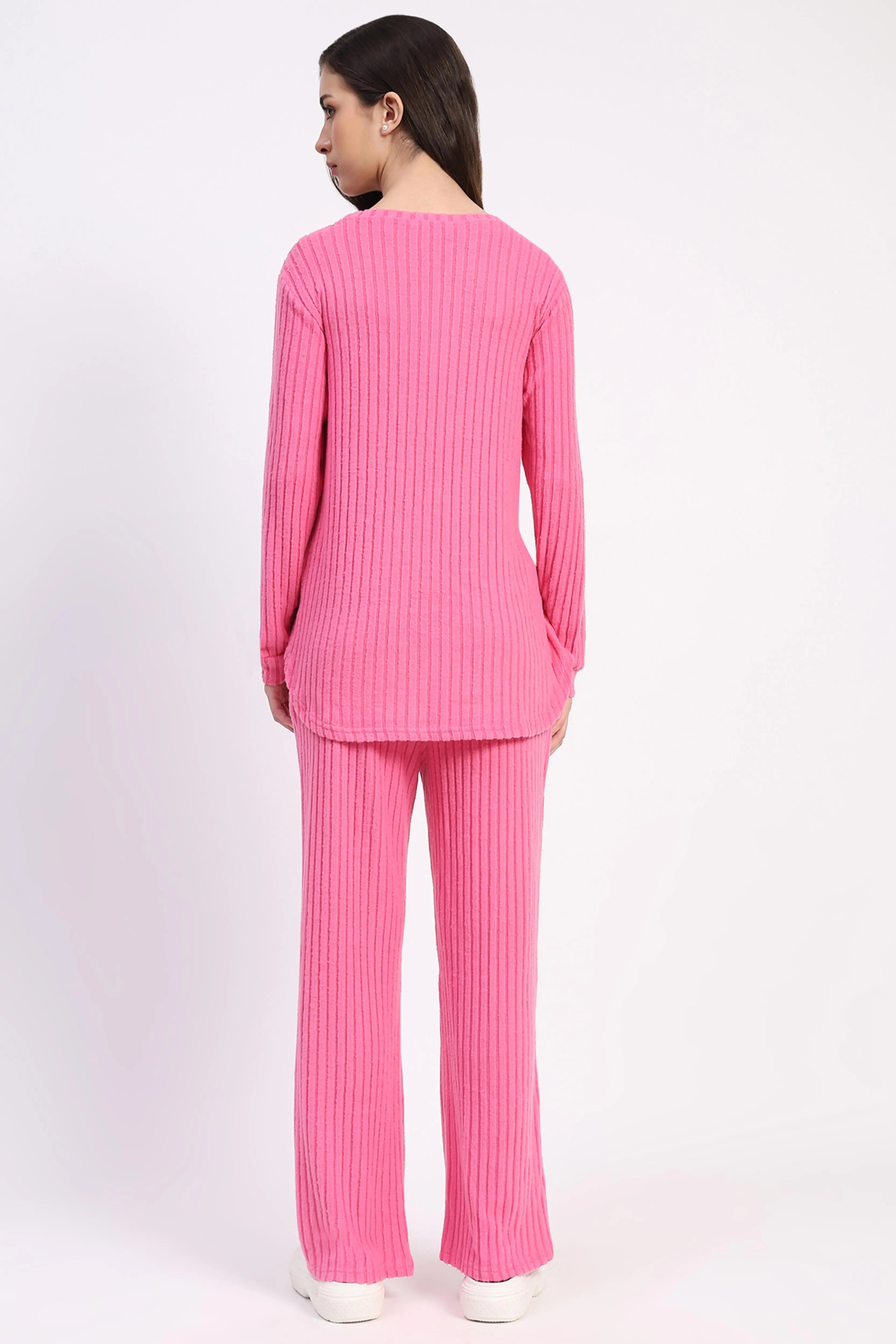 -Spandex Self-Striped Winter Loungewear - Global Republic