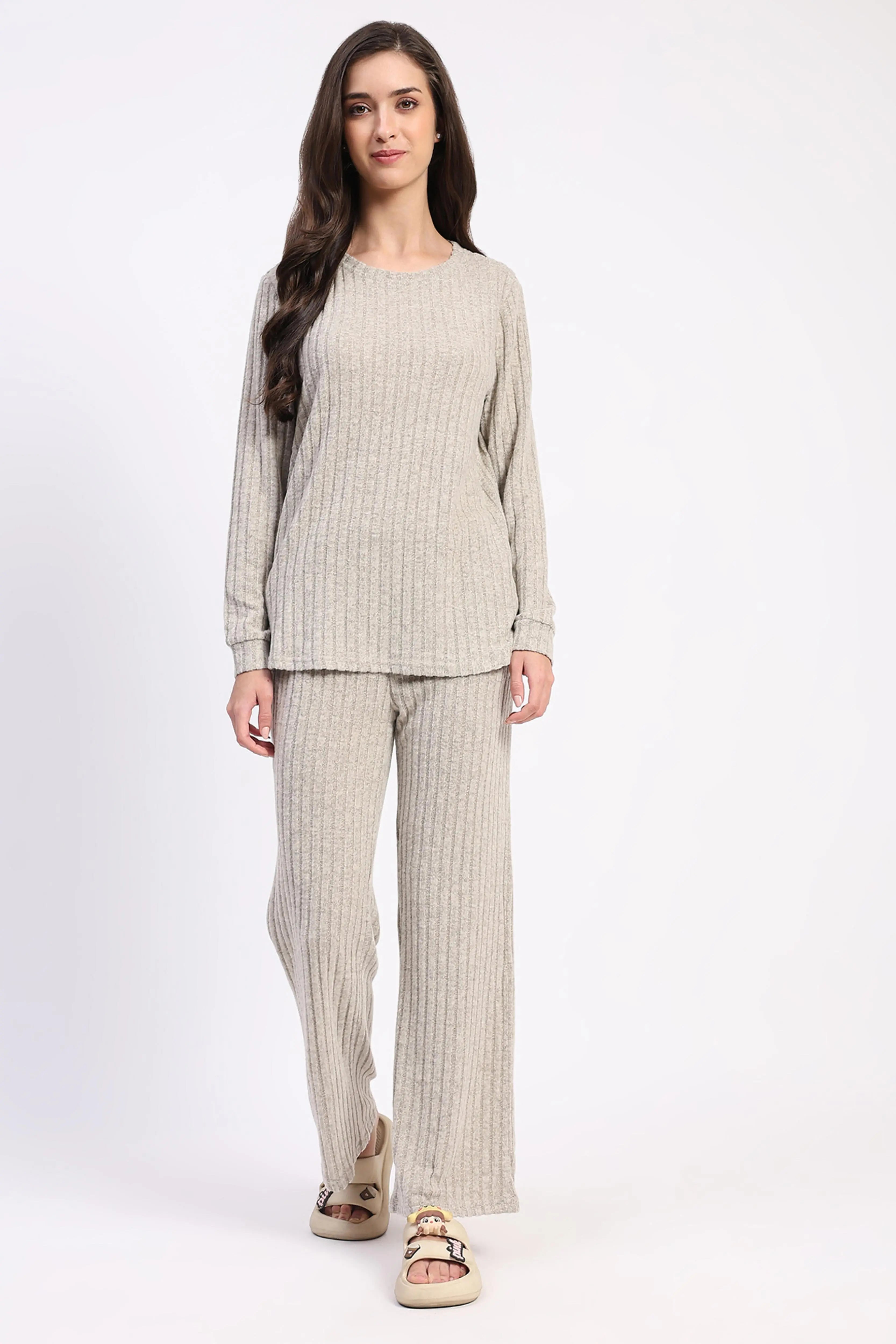 Self-Striped -Spandex Winter Loungewear - Global Republic