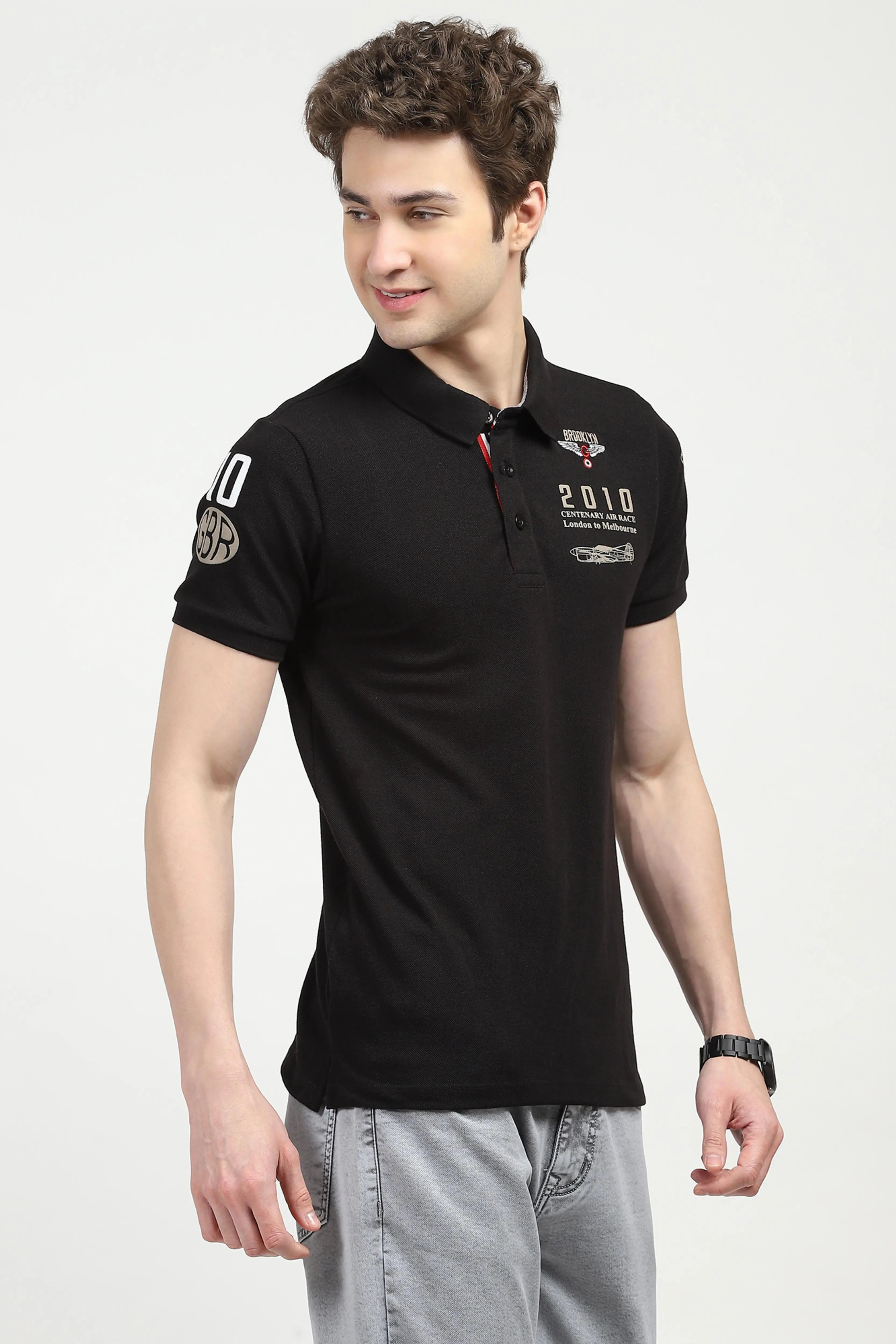 Black Cotton Polo T-shirt - Global Republic