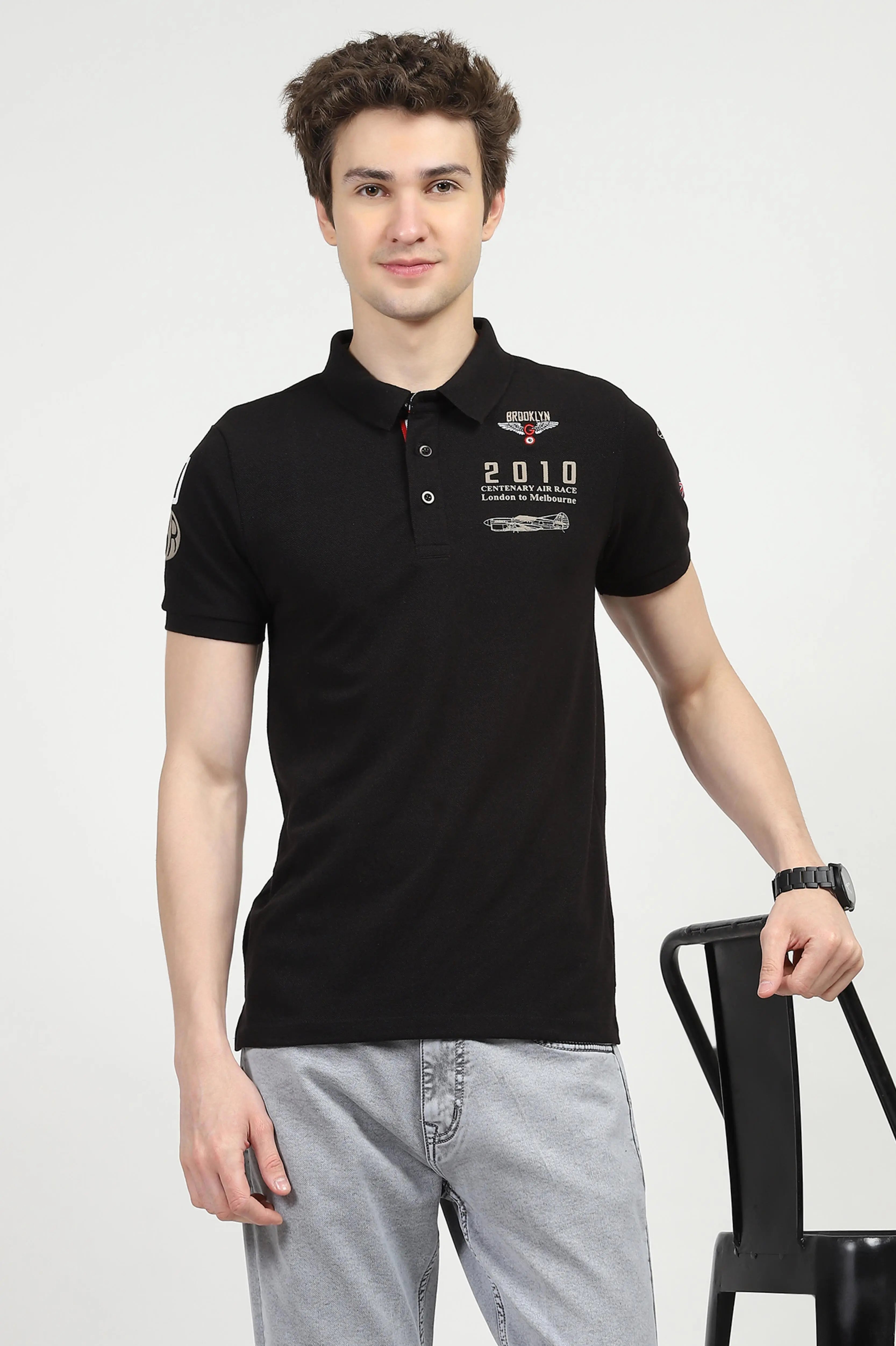 Black Cotton Polo T-shirt - Global Republic
