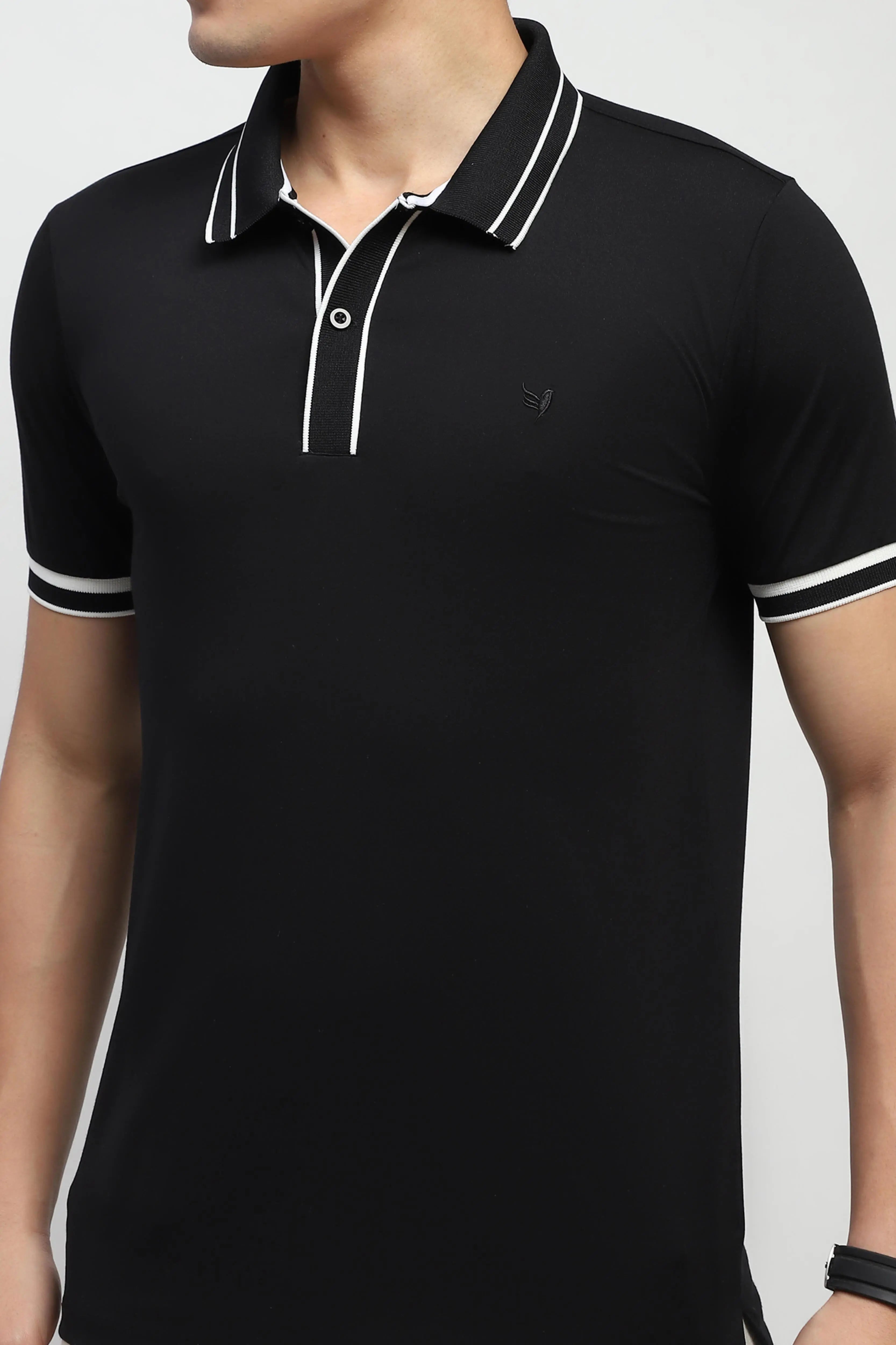 Black Solid Cotton Blend Polo T-Shirt - Global Republic