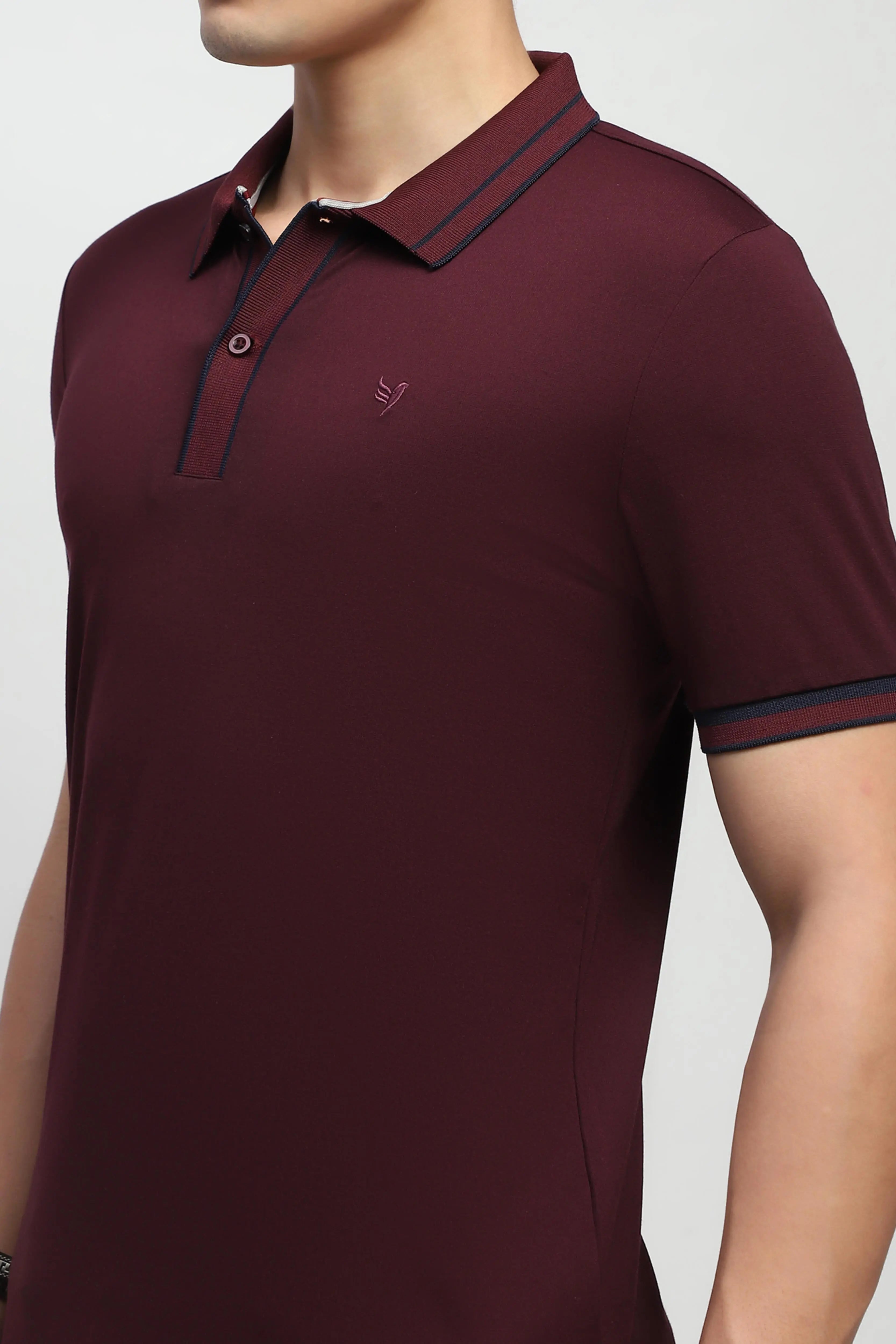 Wine Solid Cotton Blend Polo T-Shirt - Global Republic