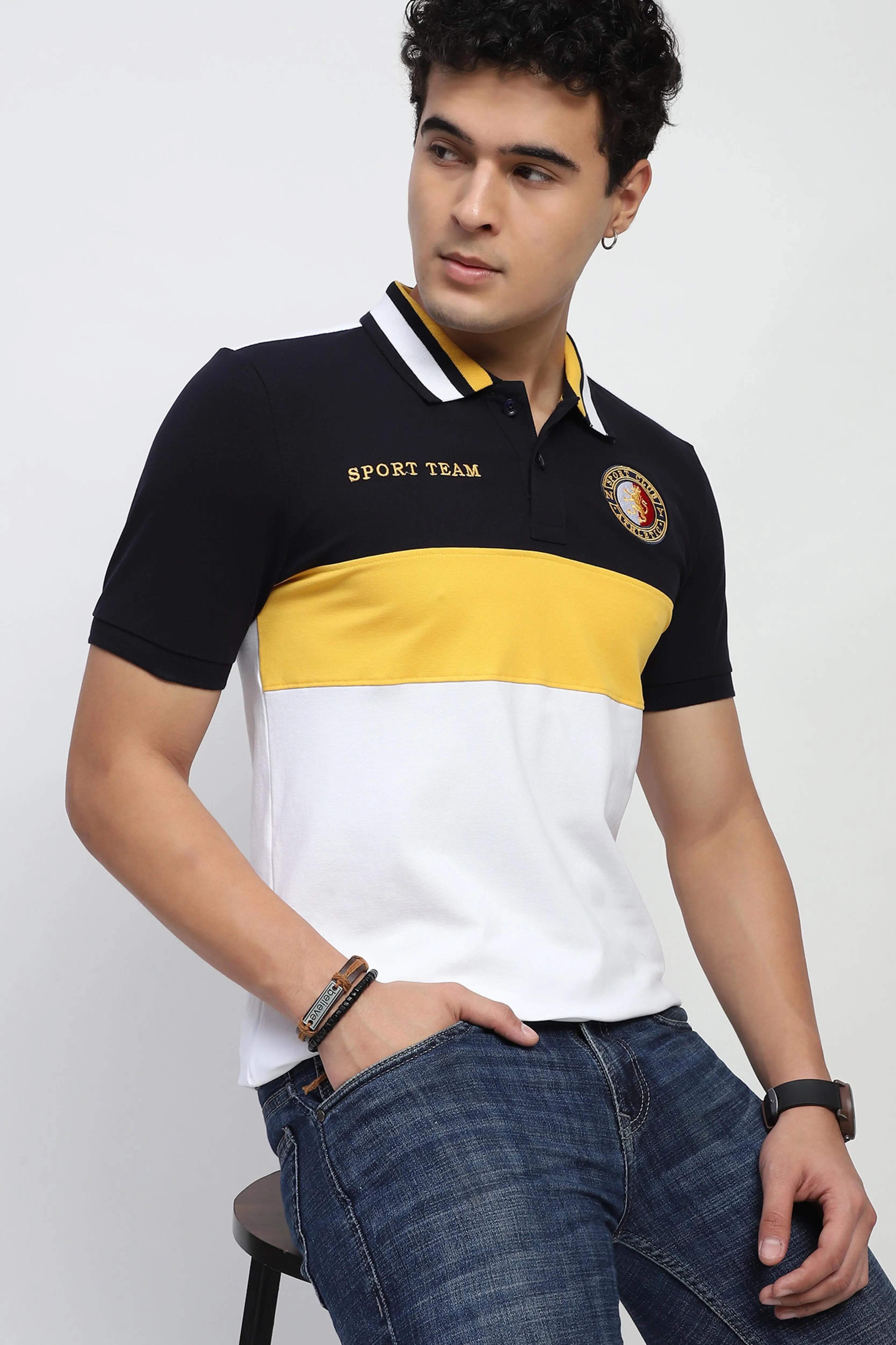 Color Block Cotton Polo T-Shirt - Global Republic