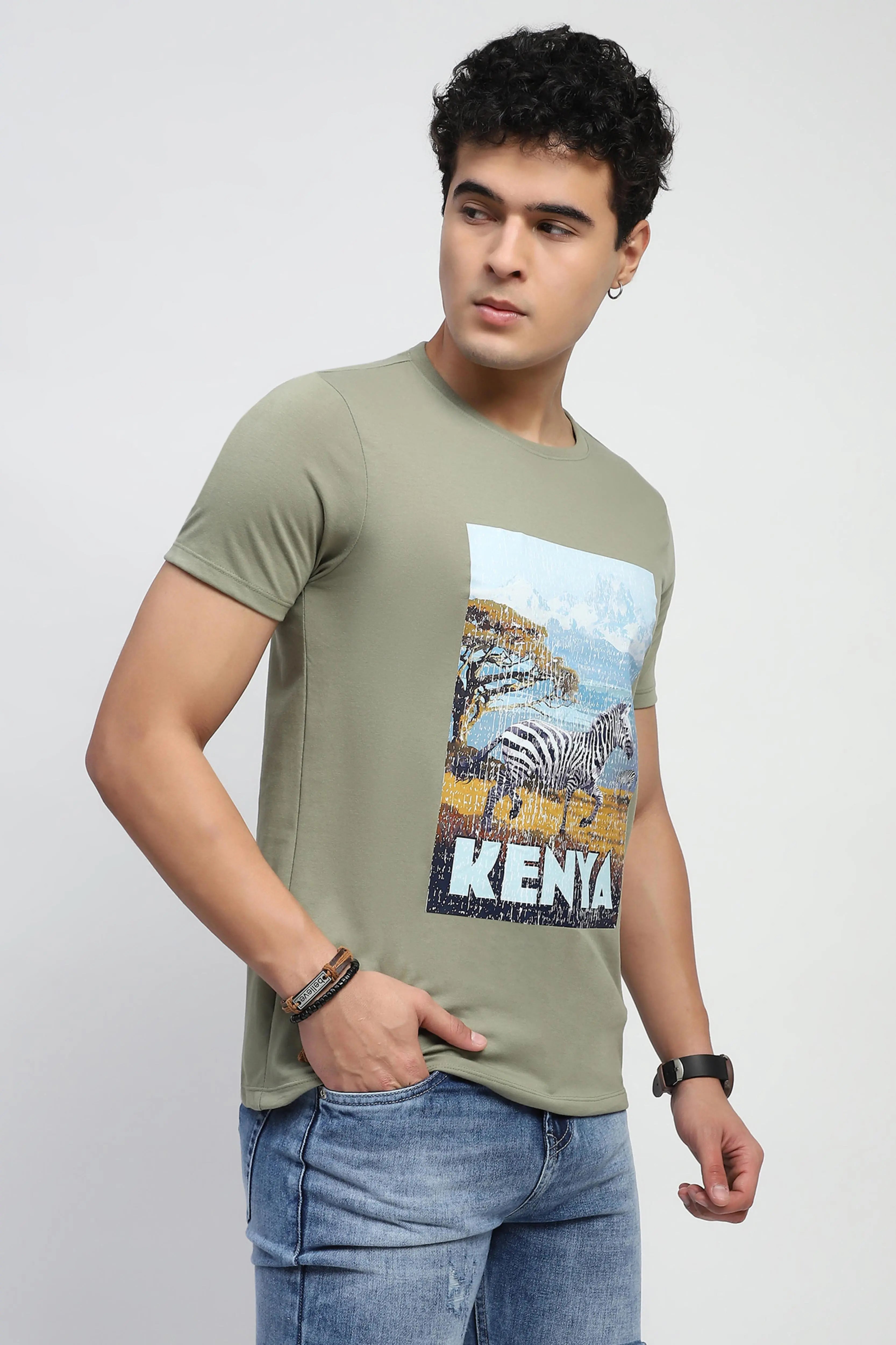 Olive Graphic Cotton T-Shirt - Global Republic