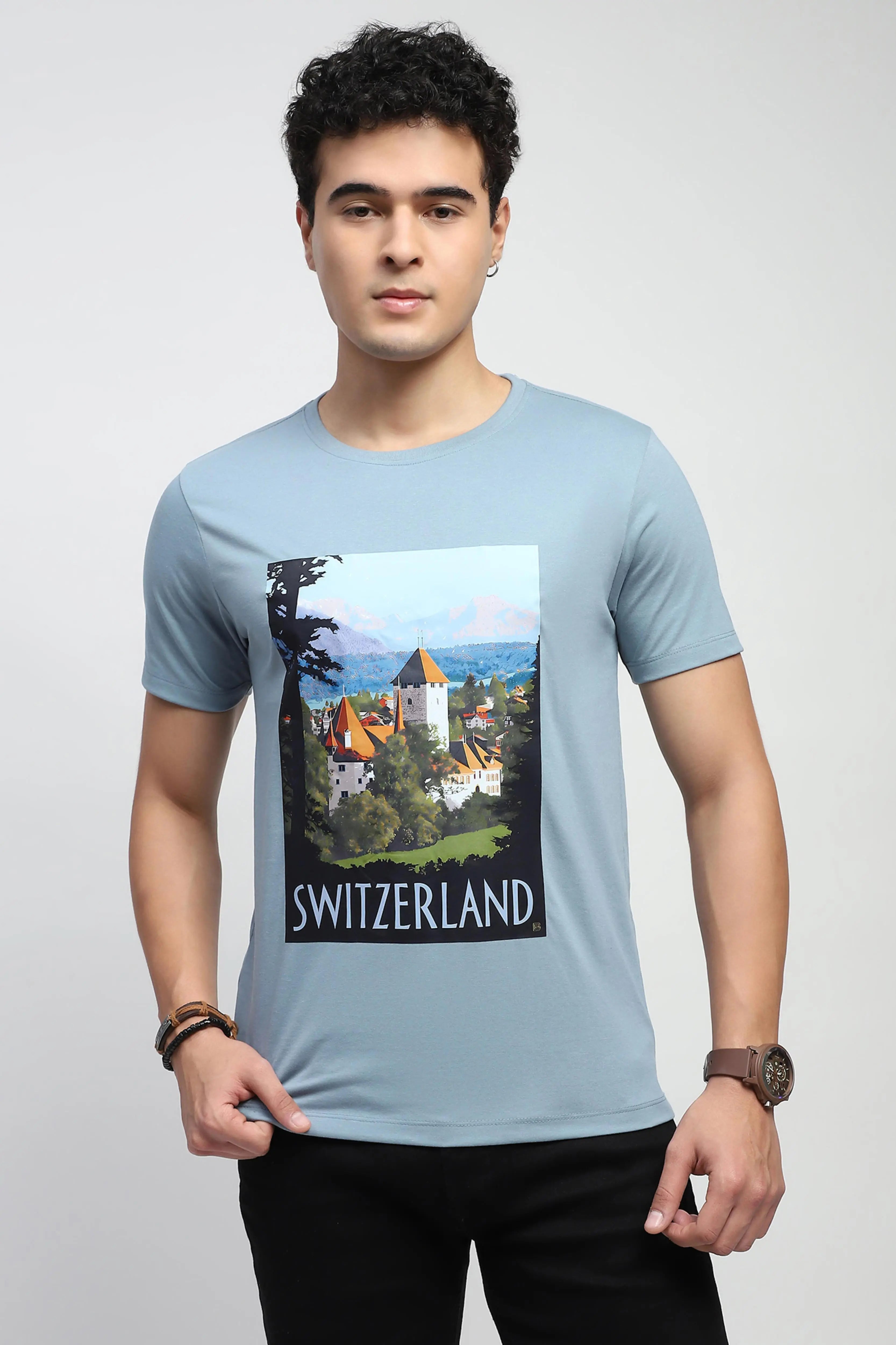 Blue Graphic Cotton T-Shirt - Global Republic