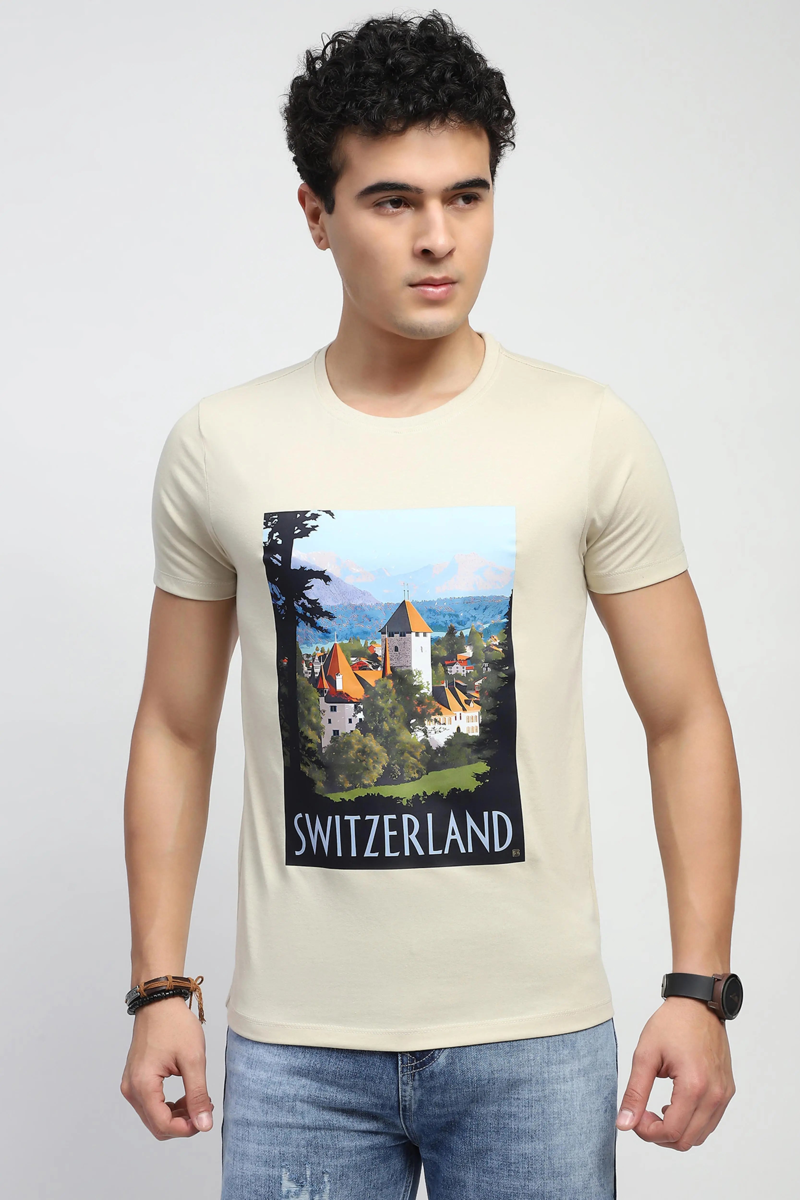 Beige Graphic Cotton T-Shirt - Global Republic