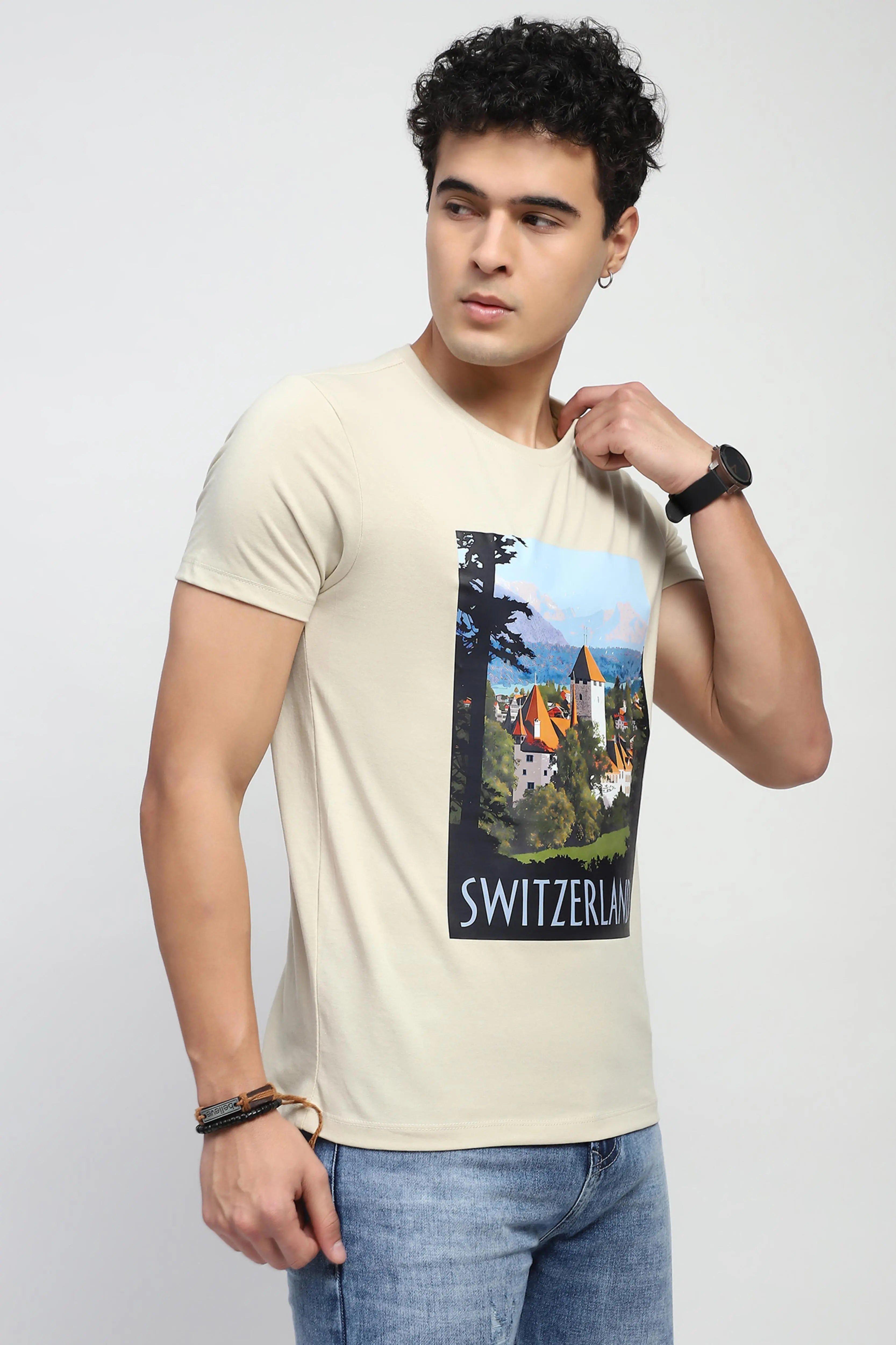 Beige Graphic Cotton T-Shirt - Global Republic