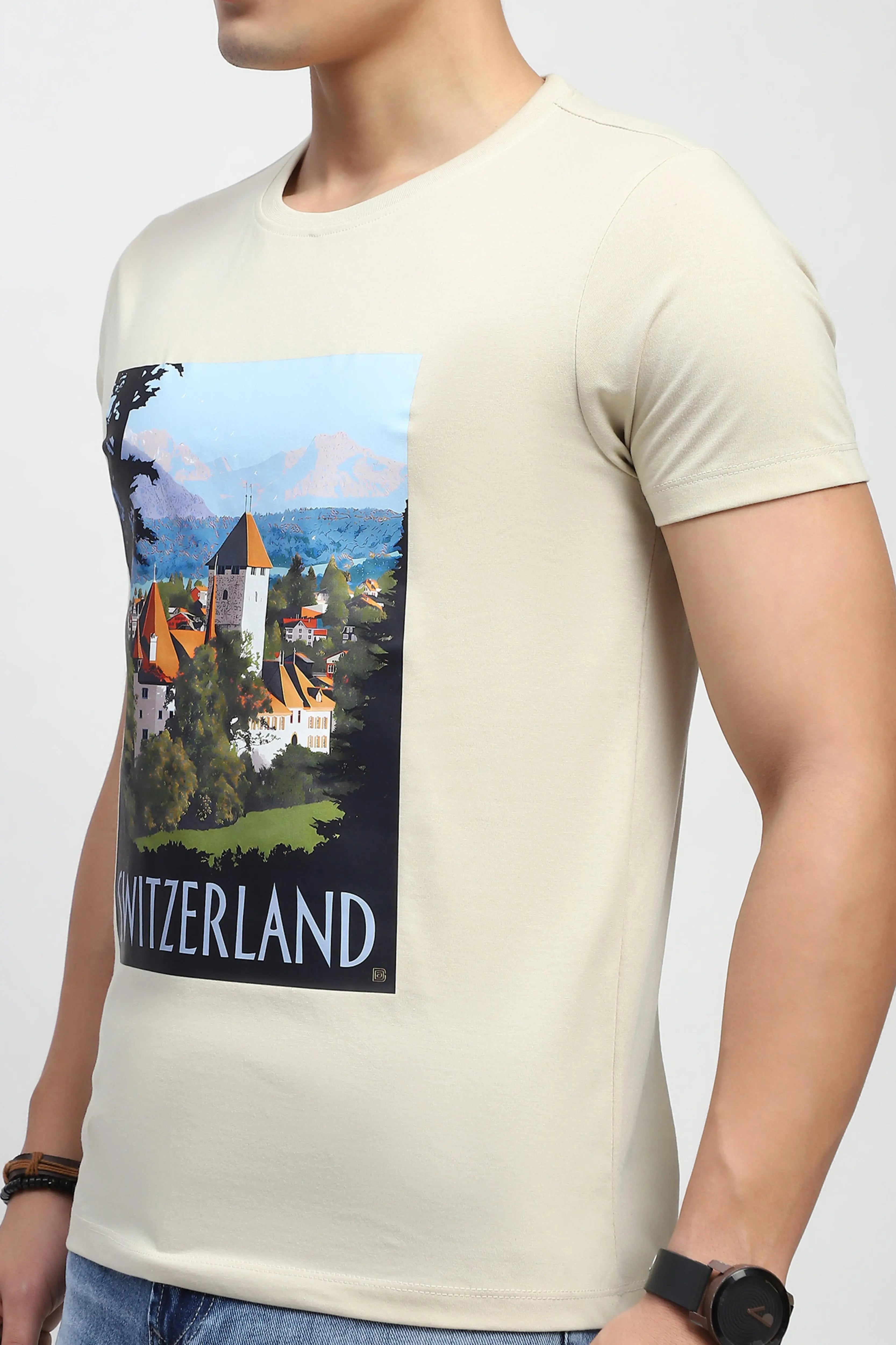 Beige Graphic Cotton T-Shirt - Global Republic