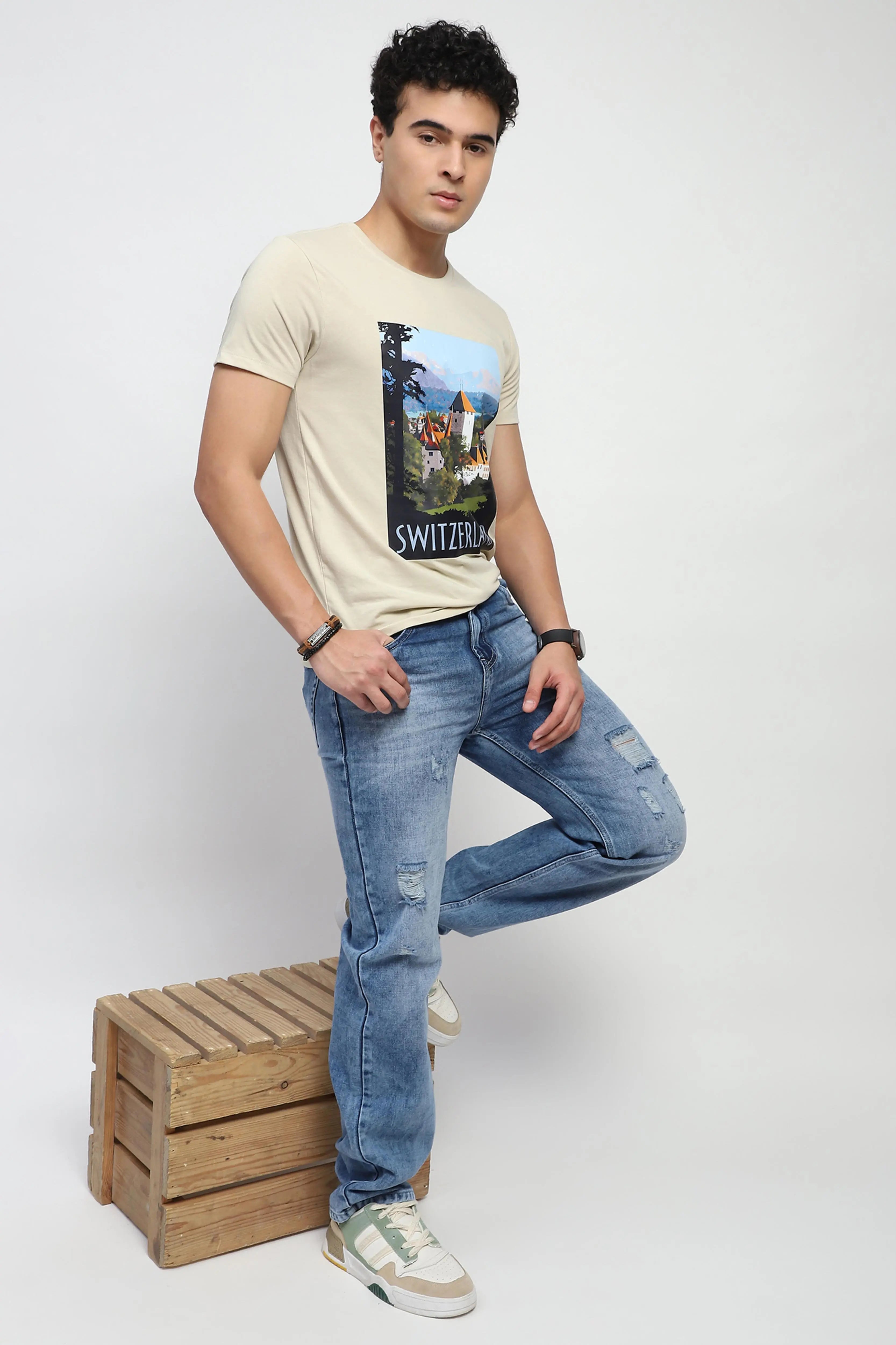 Beige Graphic Cotton T-Shirt - Global Republic