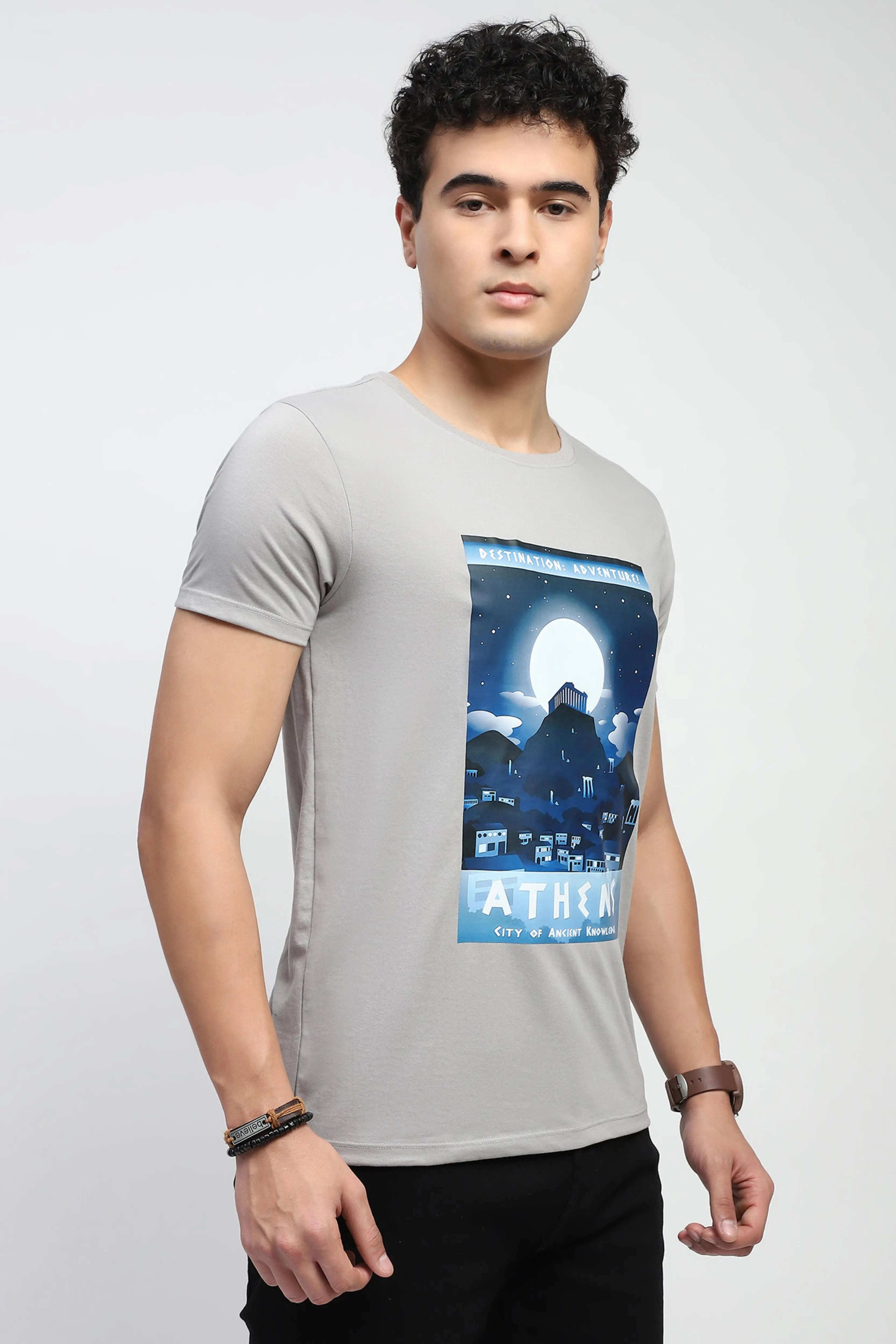 Grey Graphic Cotton T-Shirt - Global Republic