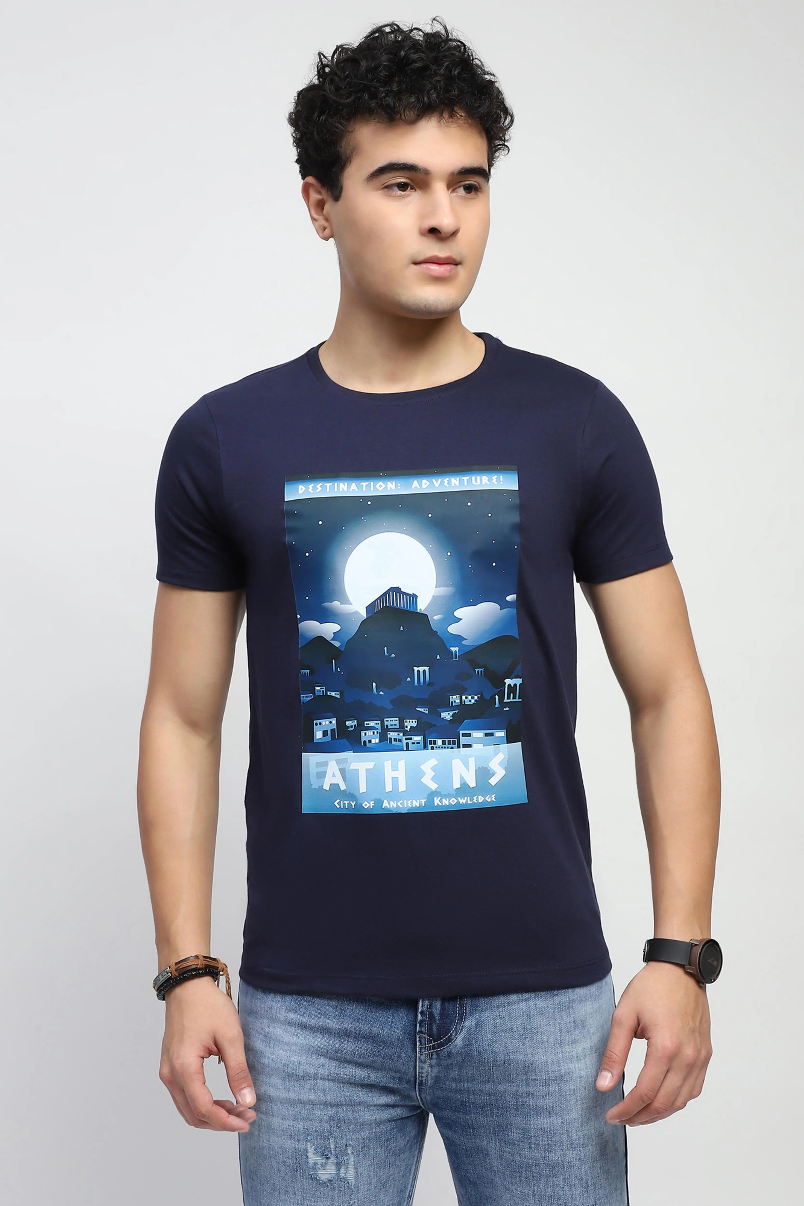 Navy Graphic Cottonk T-Shirt - Global Republic