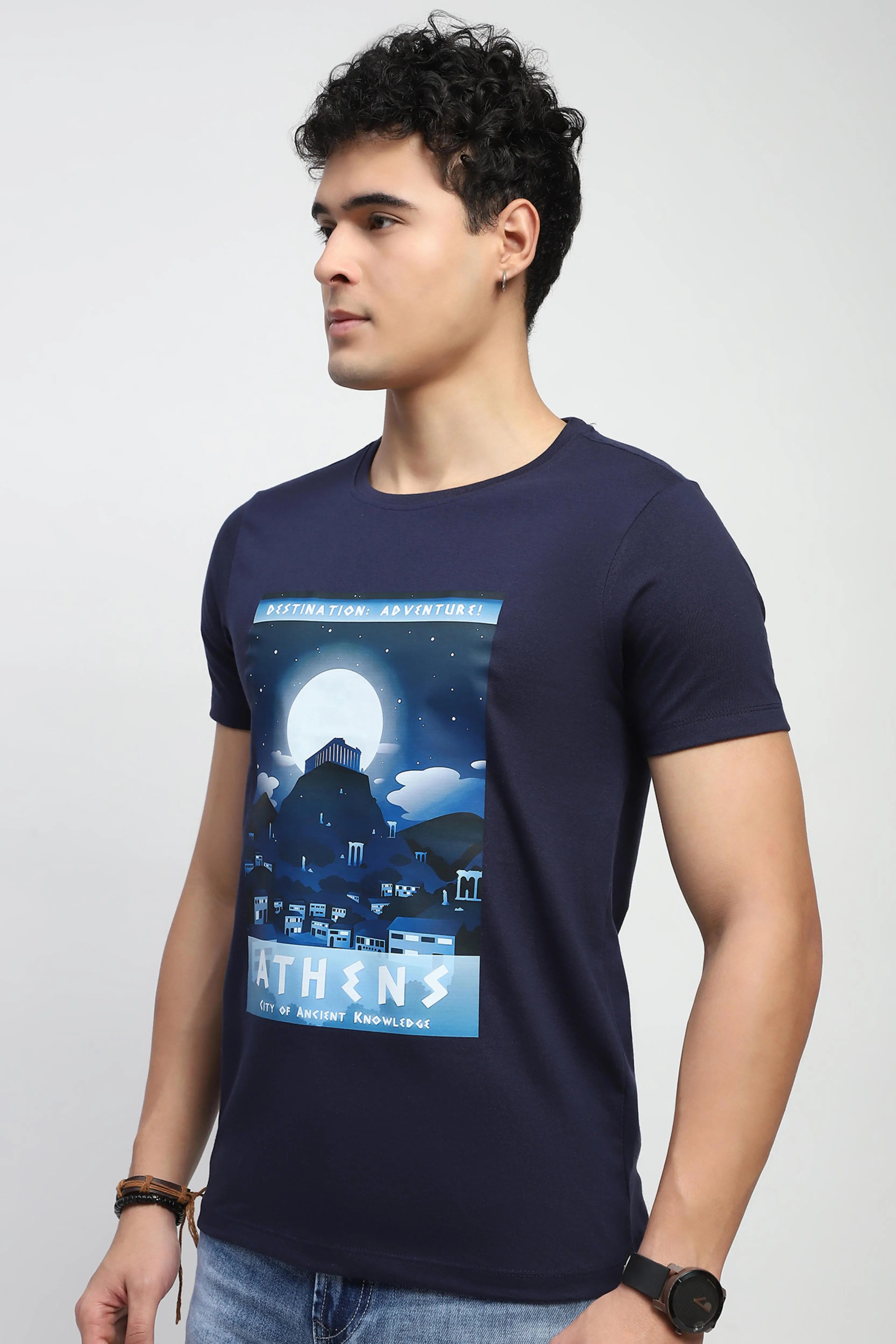Navy Graphic Cottonk T-Shirt - Global Republic