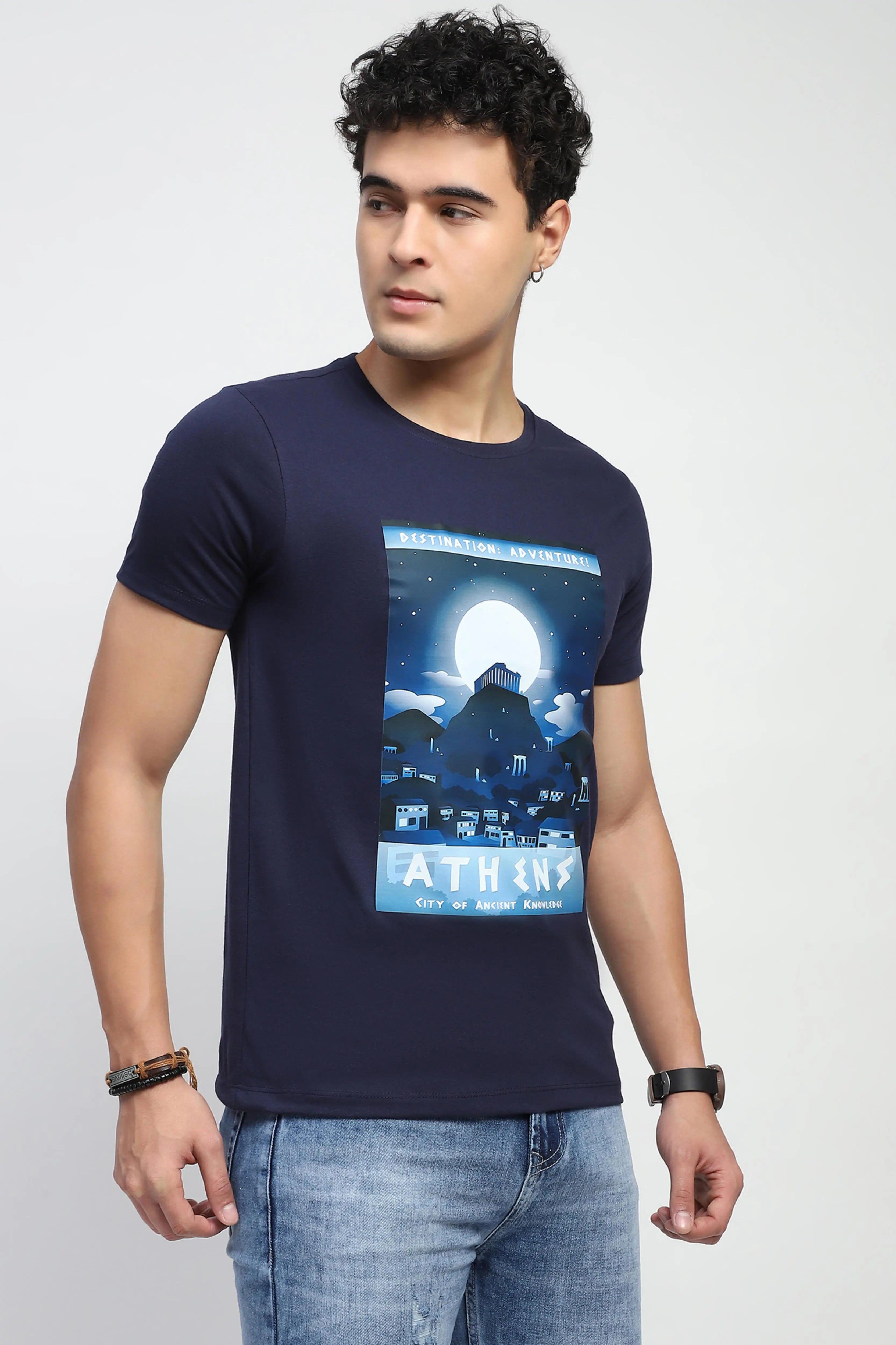 Navy Graphic Cottonk T-Shirt - Global Republic