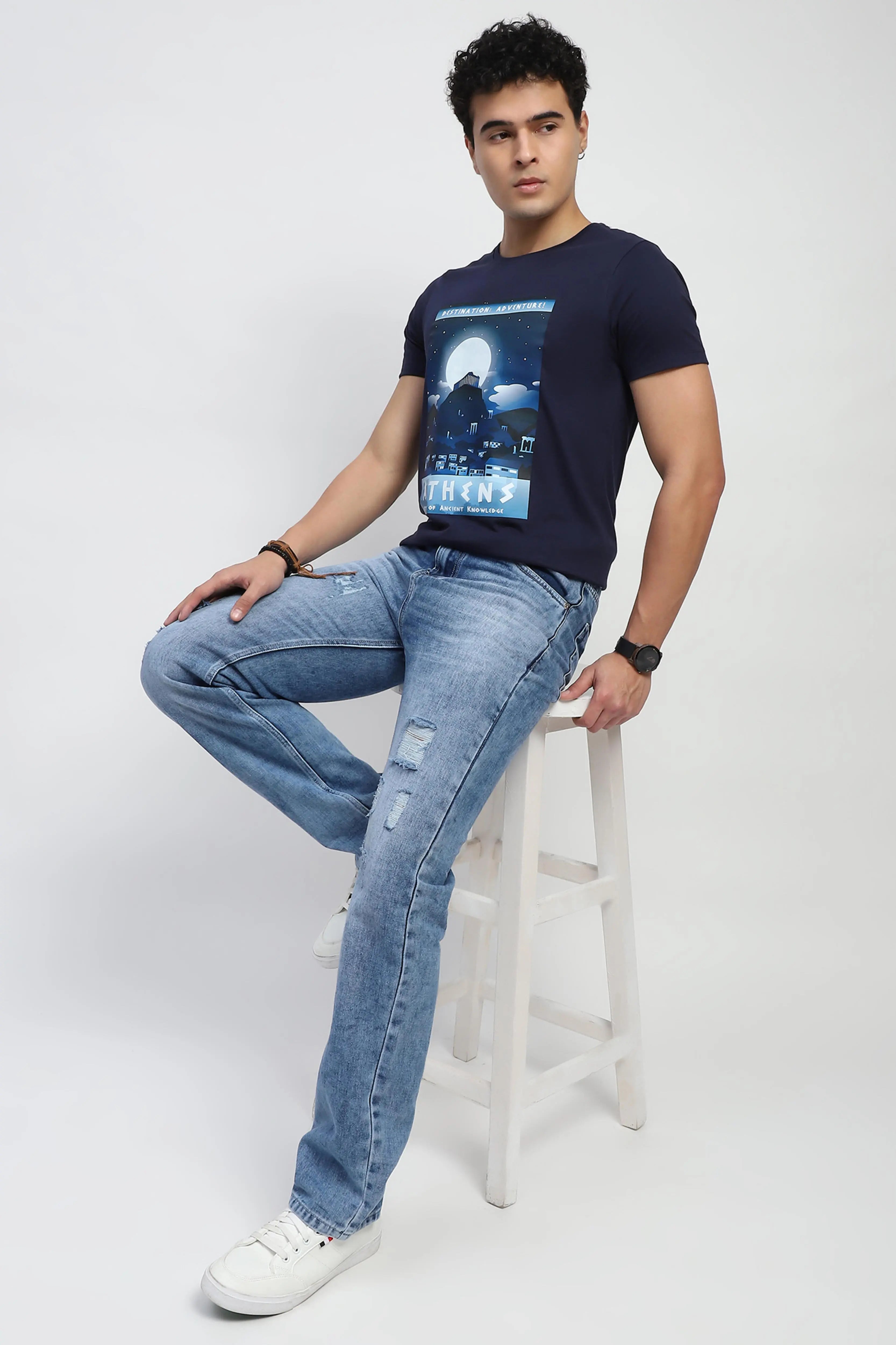 Navy Graphic Cottonk T-Shirt - Global Republic