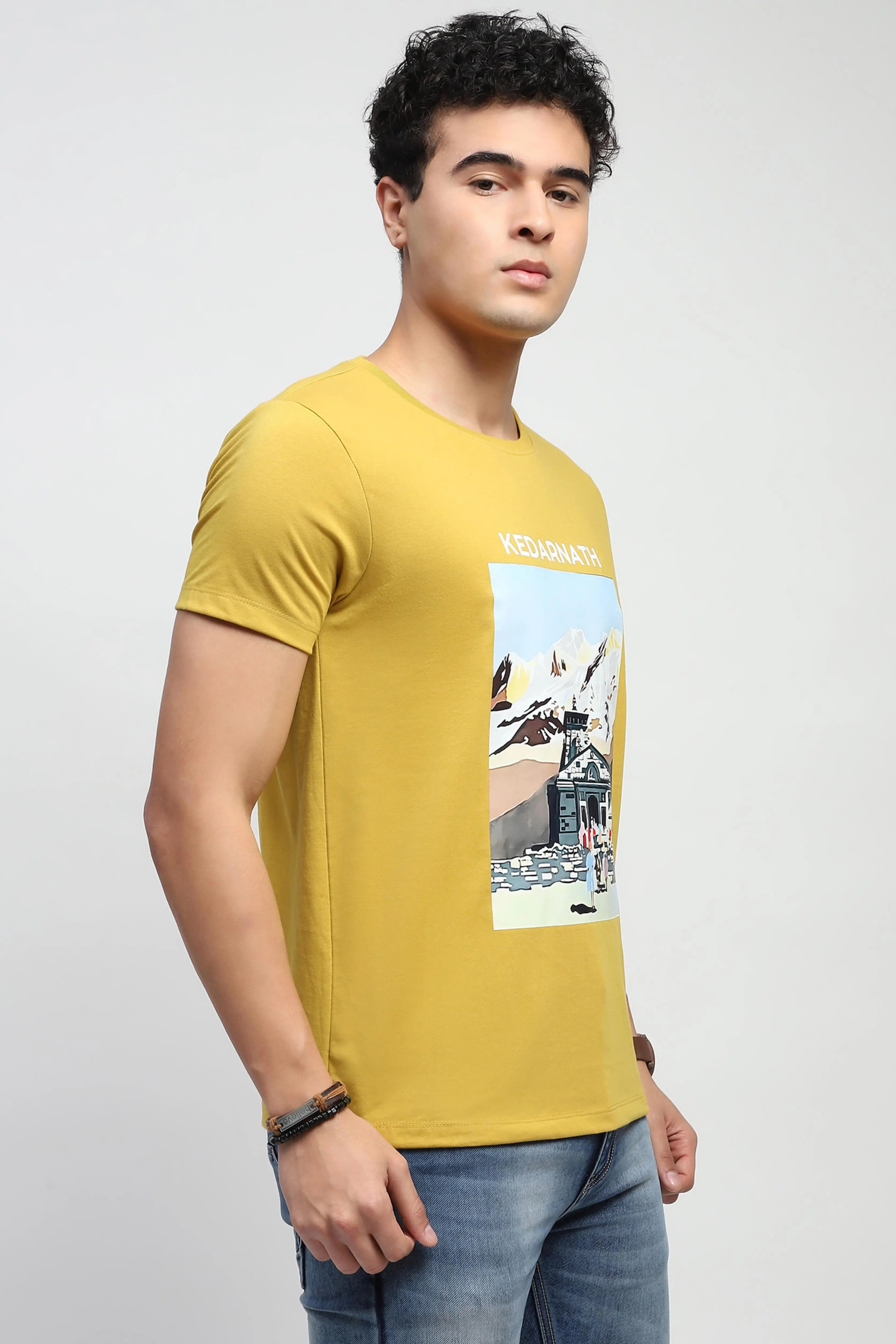 Mustard Graphic Cotton T-Shirt - Global Republic