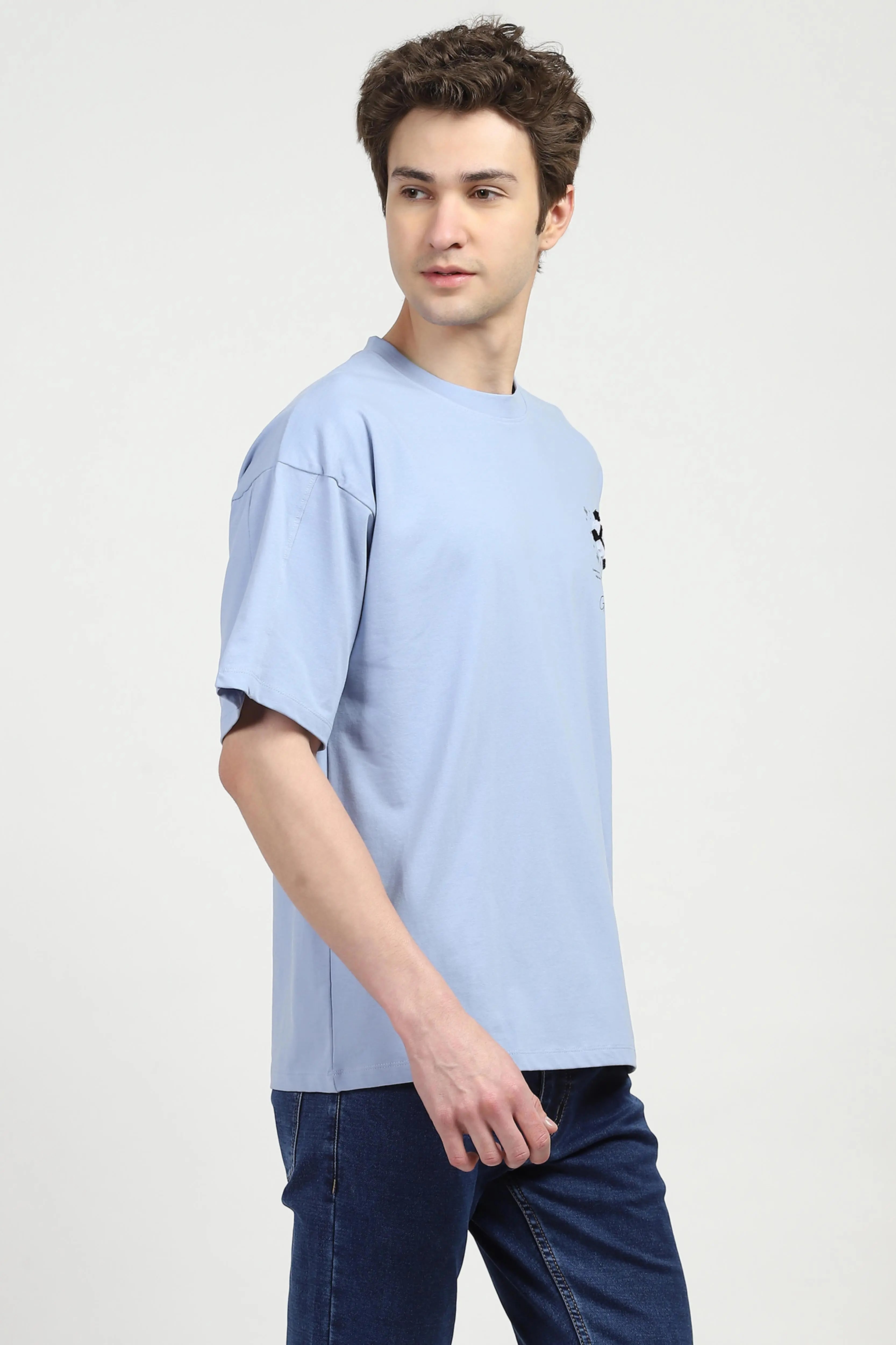Blue Oversized Graphic Cotton T-shirt - Global Republic