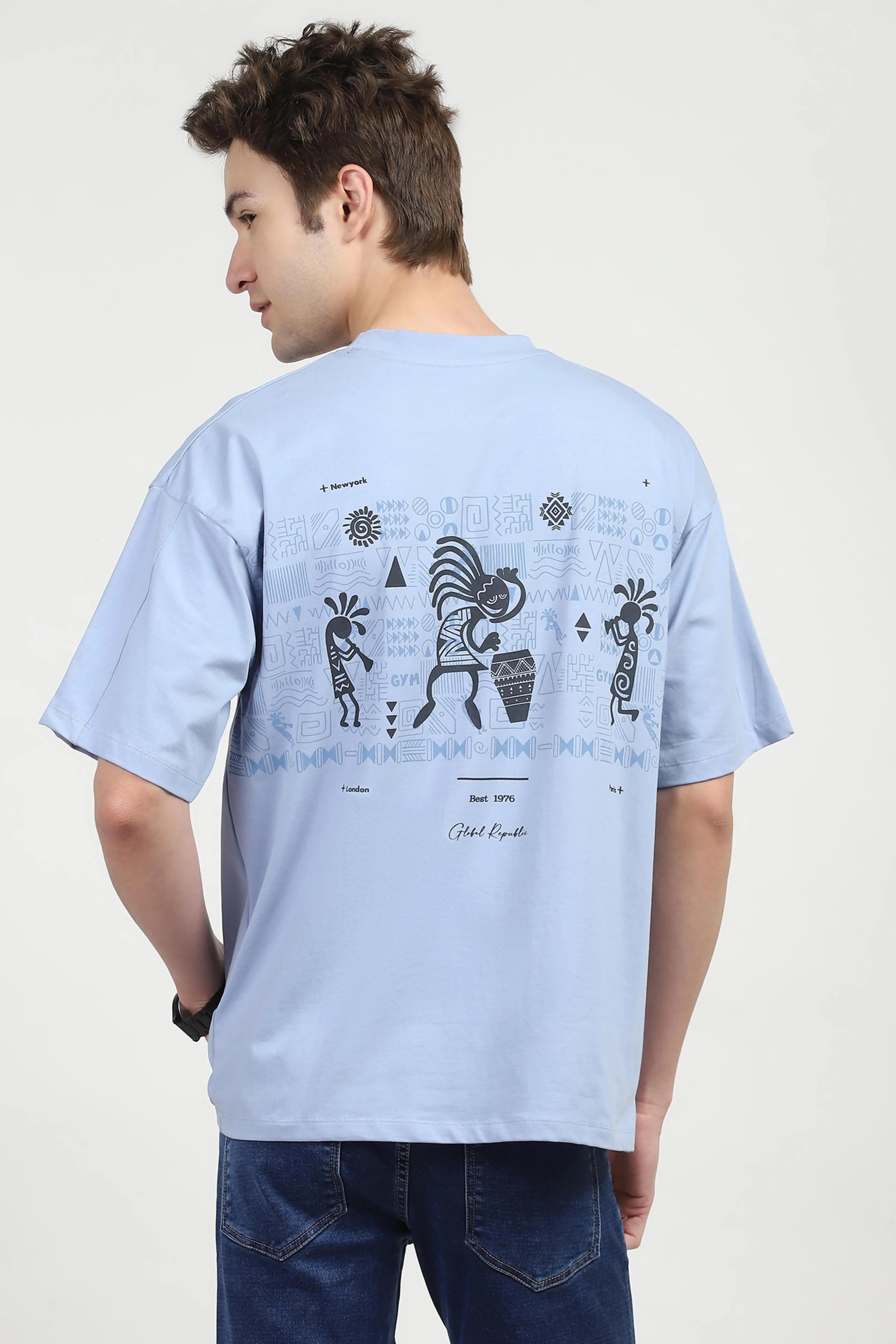 Blue Oversized Graphic Cotton T-shirt - Global Republic