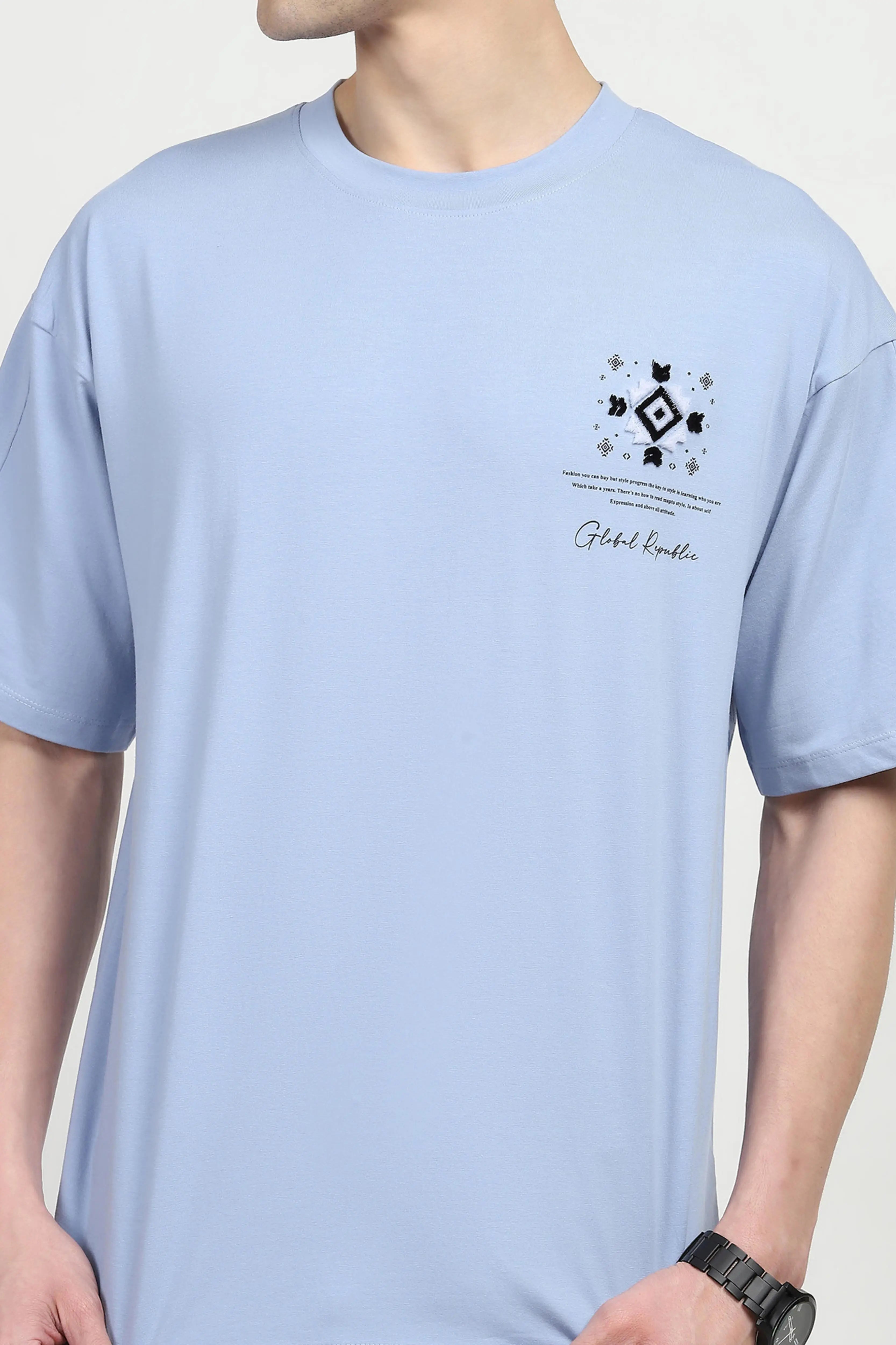 Blue Oversized Graphic Cotton T-shirt - Global Republic