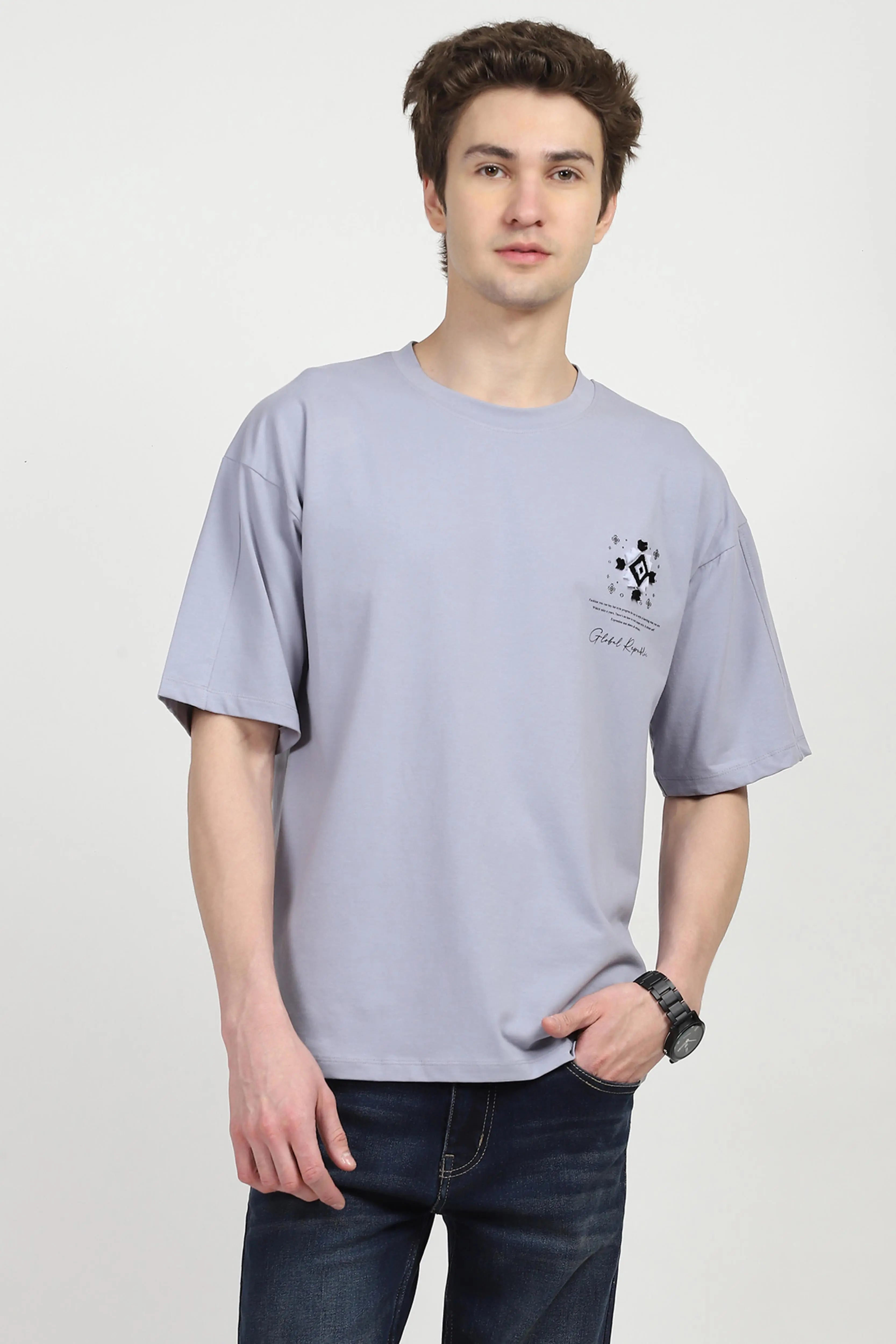 Grey Oversized Graphic Cotton T-shirt - Global Republic