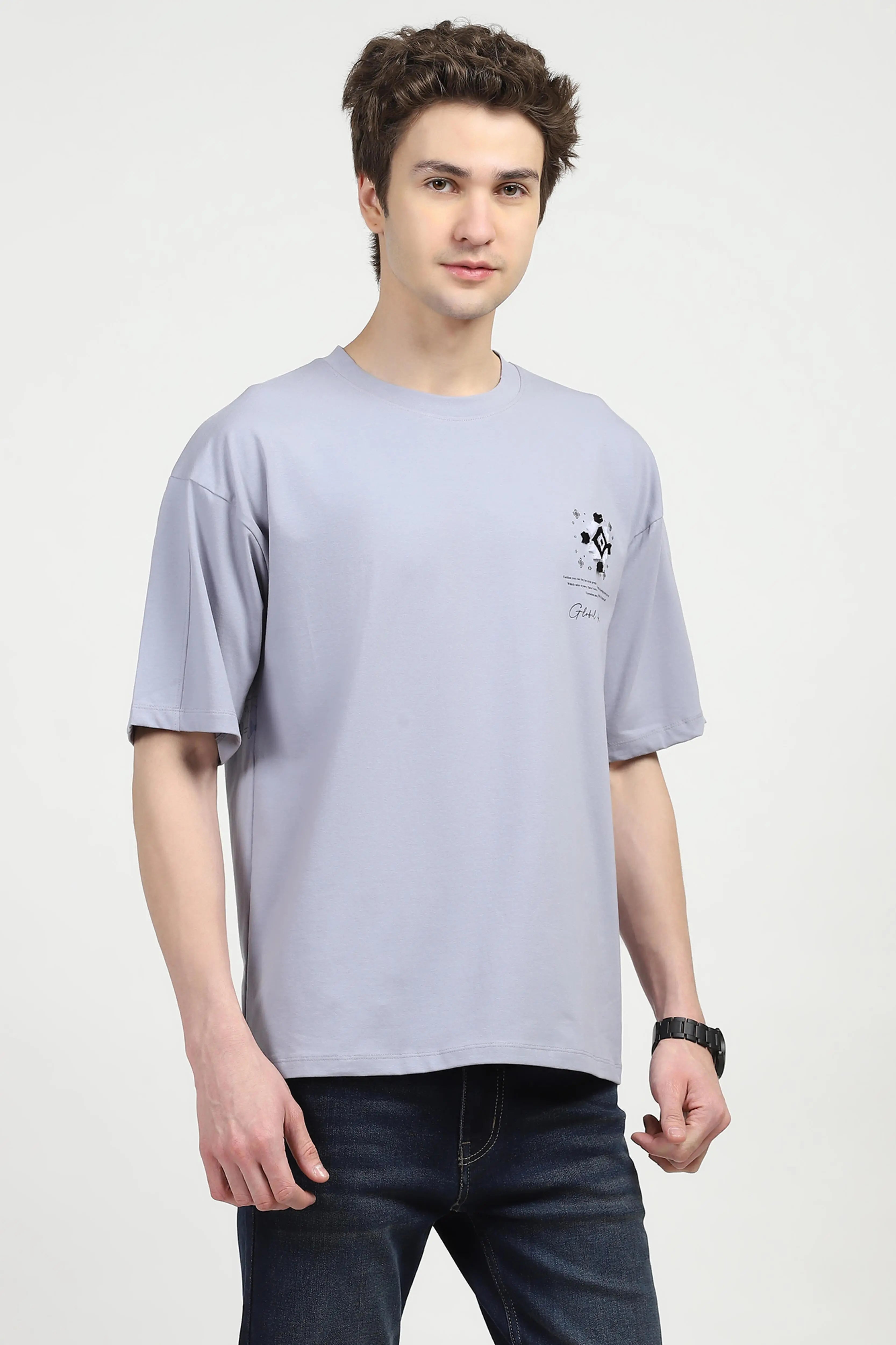 Grey Oversized Graphic Cotton T-shirt - Global Republic