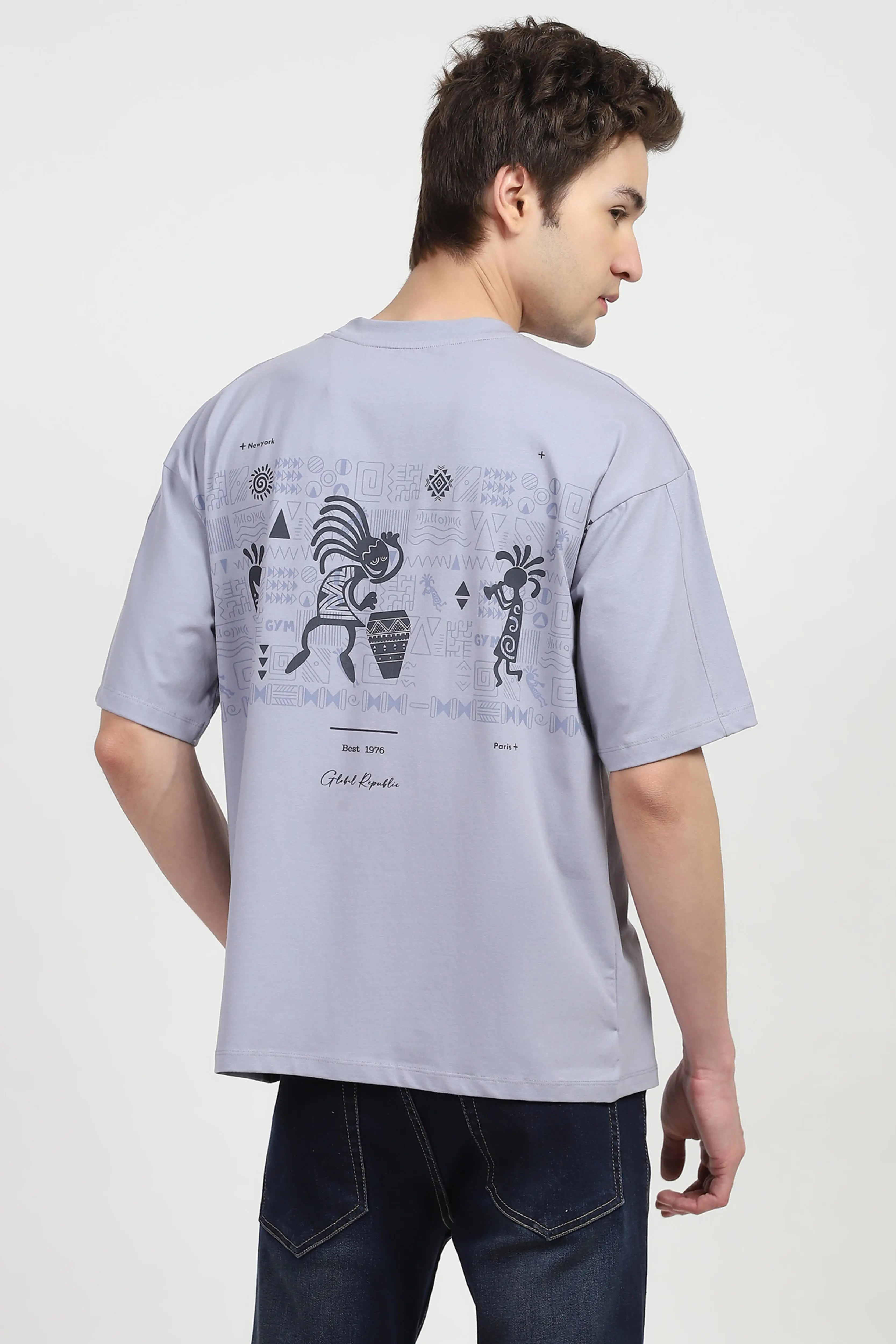 Grey Oversized Graphic Cotton T-shirt - Global Republic