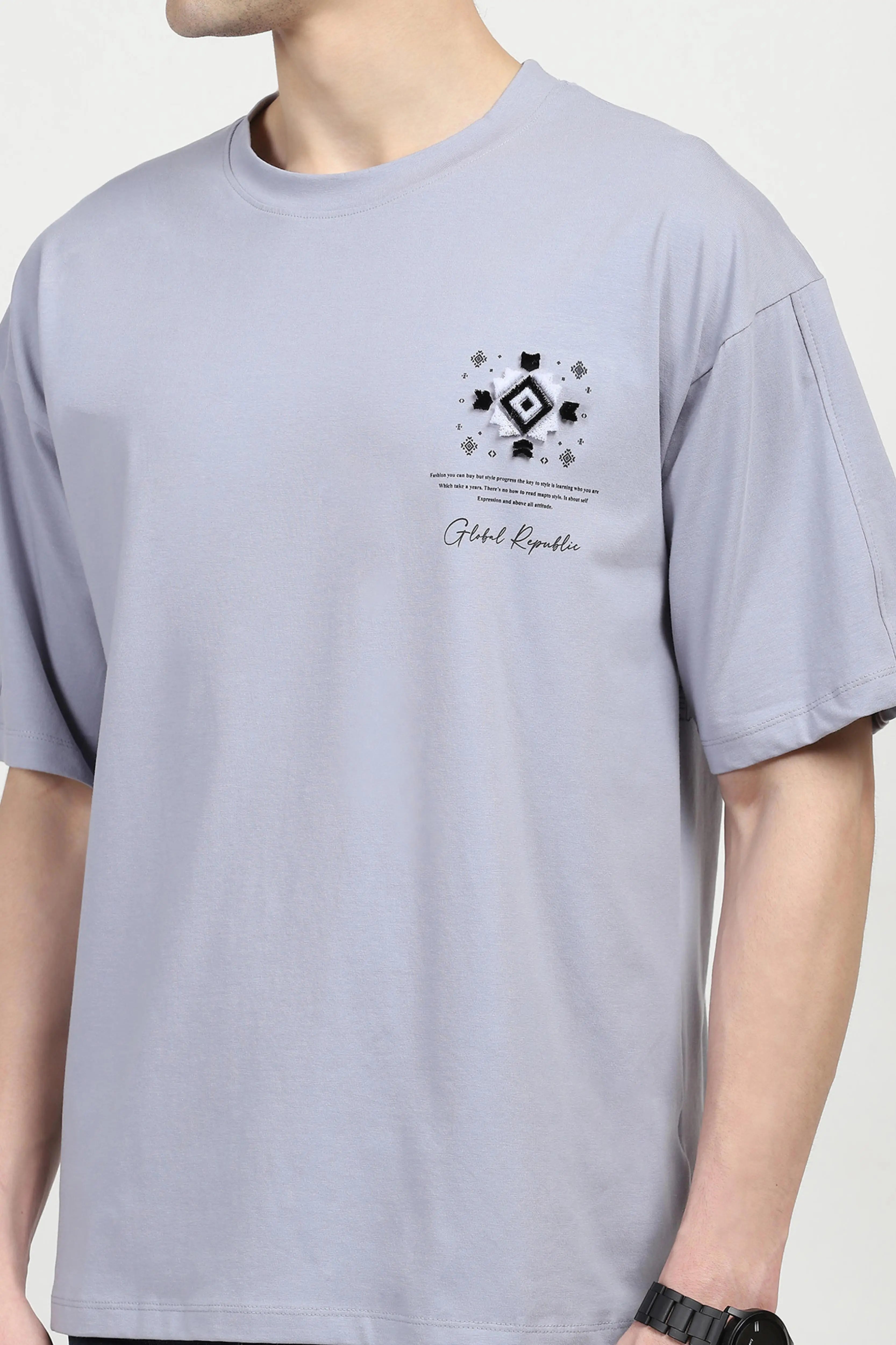 Grey Oversized Graphic Cotton T-shirt - Global Republic