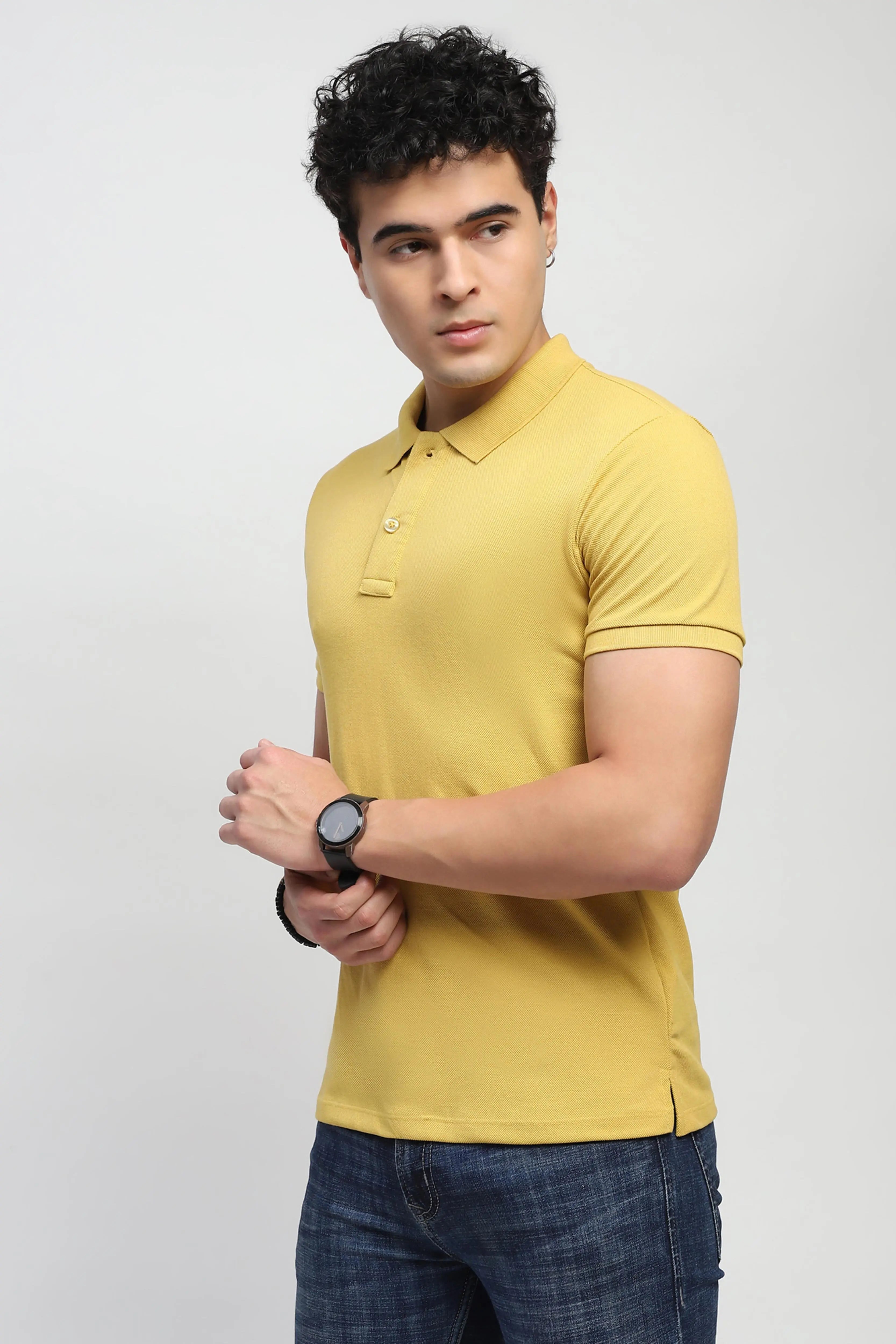 Mustard Solid Polo T-Shirt - Global Republic