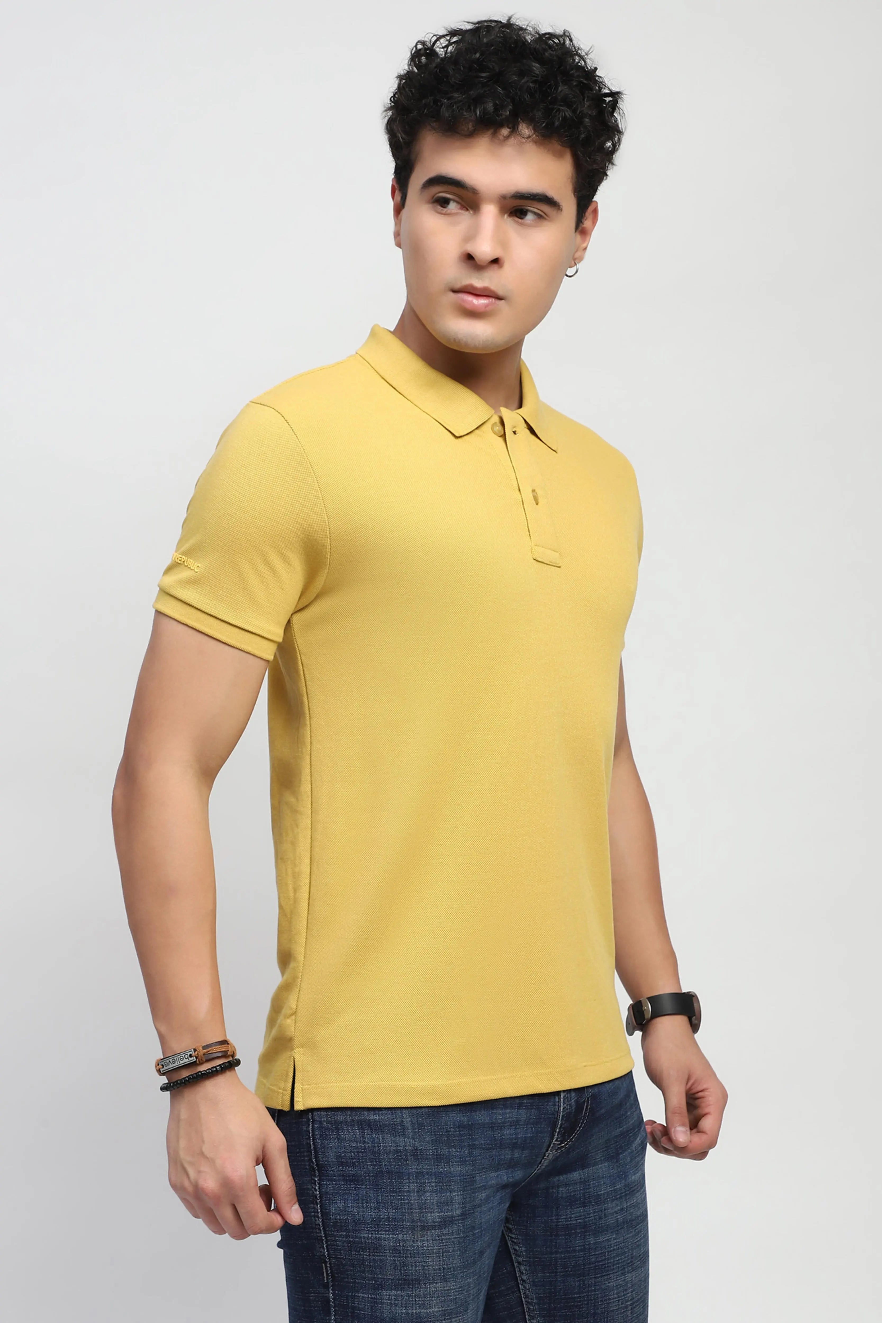 Mustard Solid Polo T-Shirt - Global Republic
