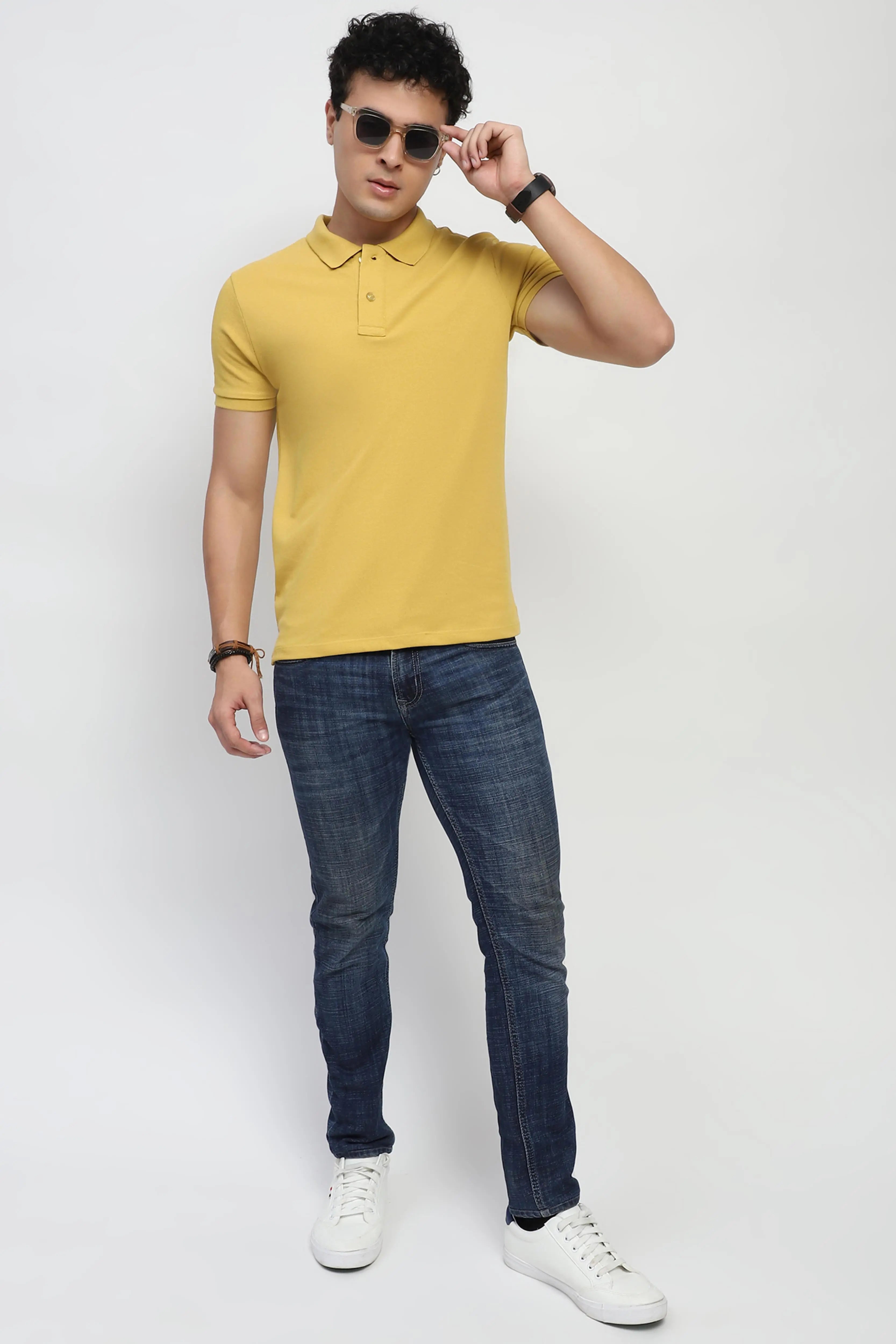 Mustard Solid Polo T-Shirt - Global Republic