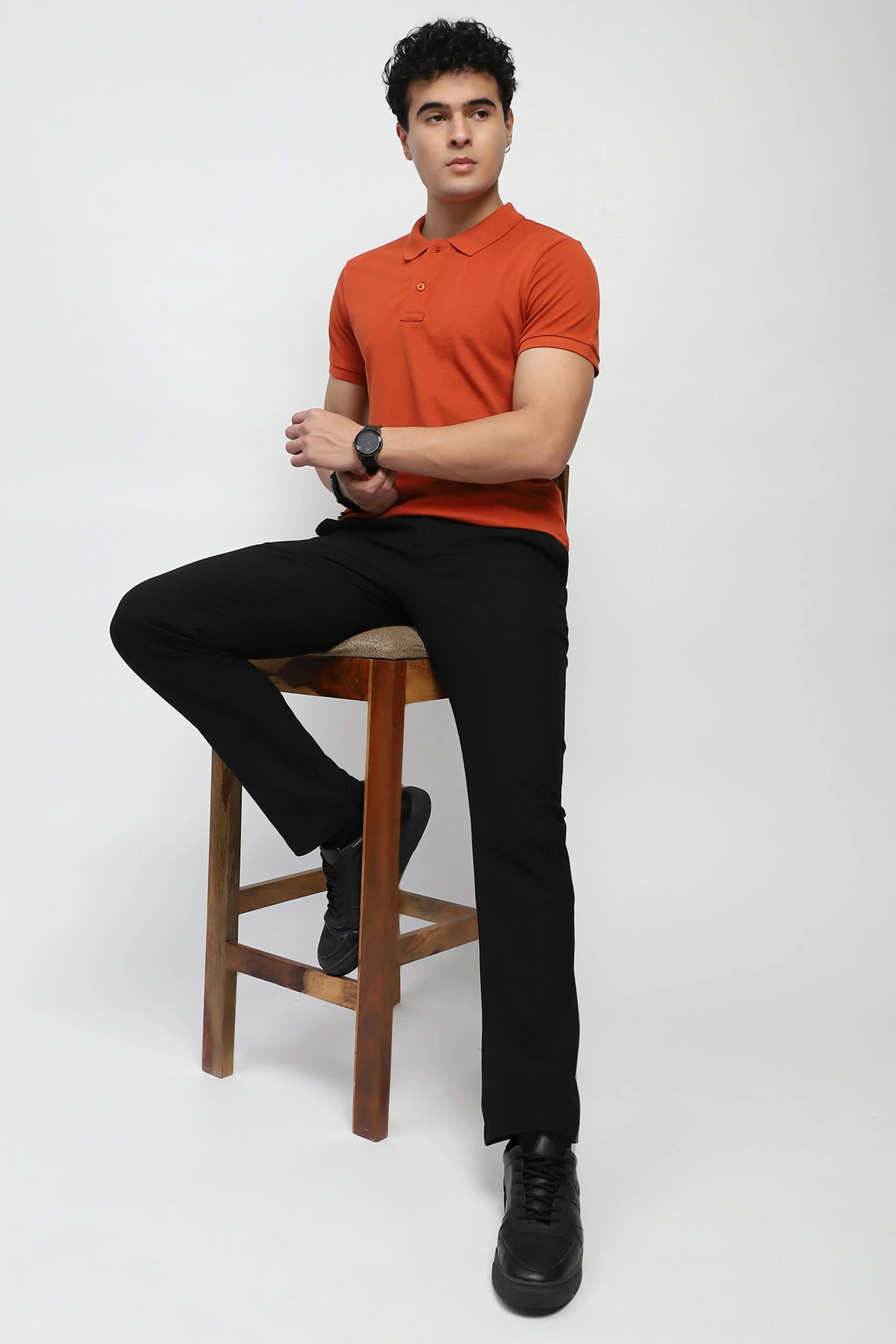 Rust Solid Cotton Blend Polo T-Shirt - Global Republic