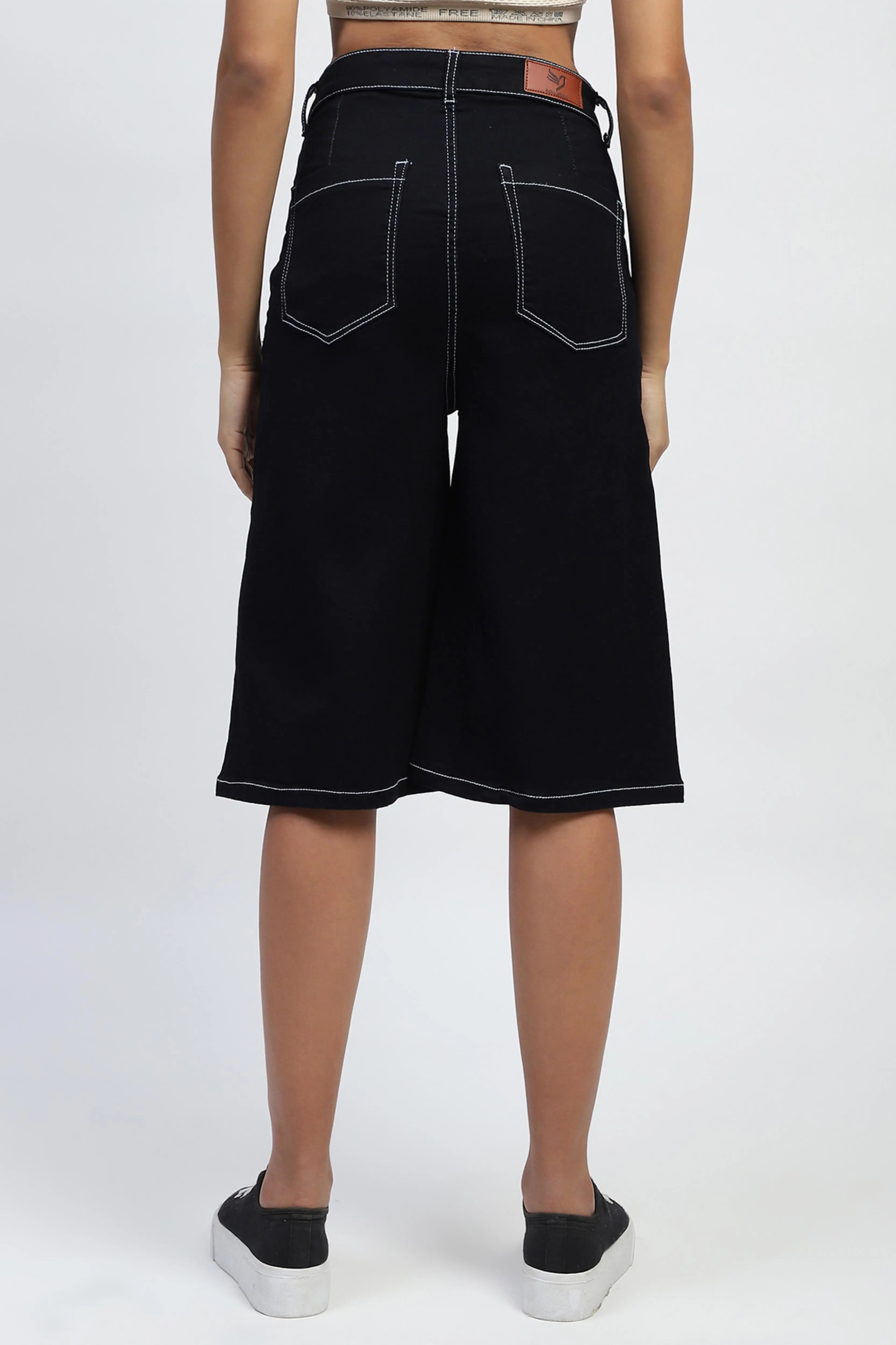 Black Solid Cotton Blend Loose Culottes - Global Republic