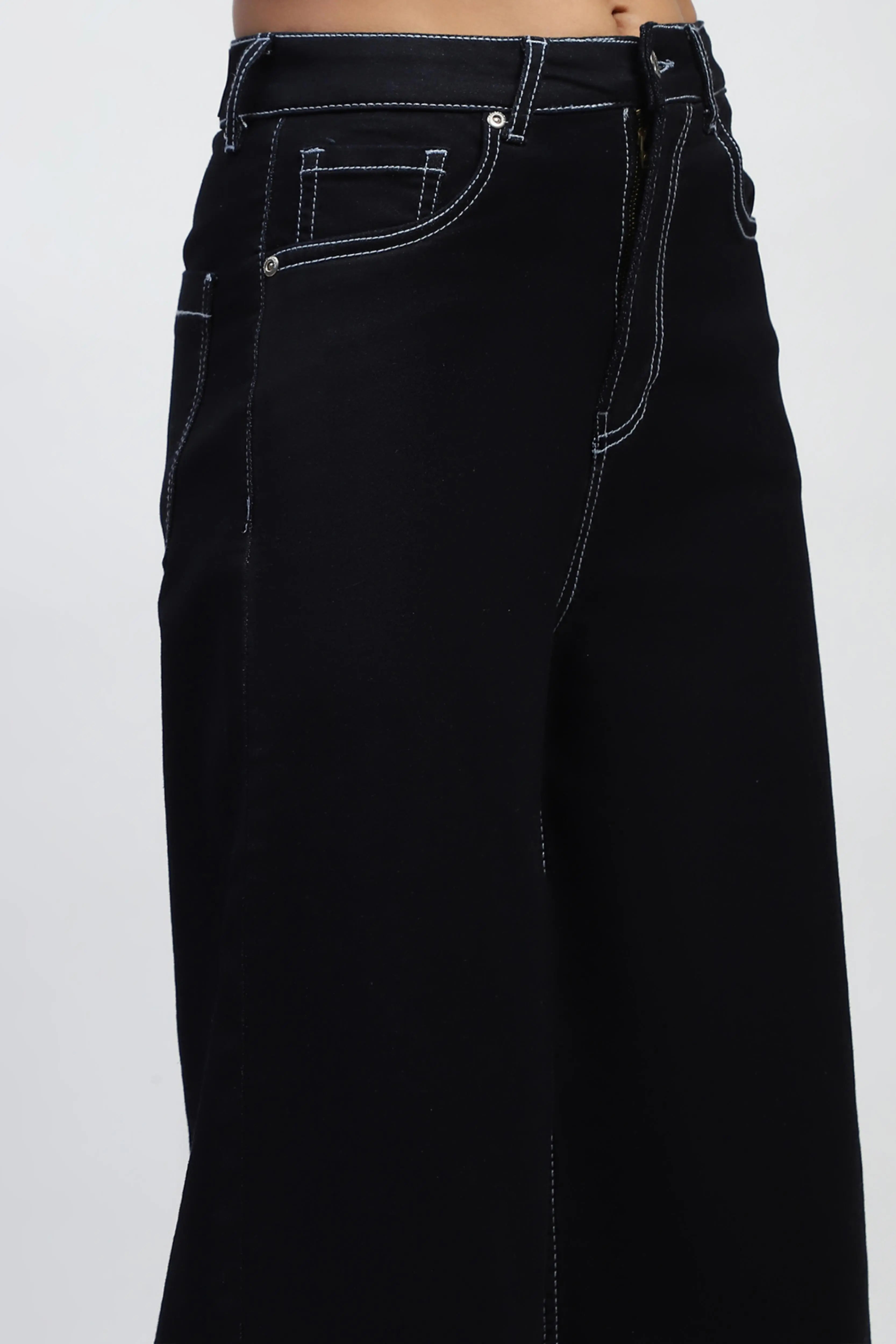 Black Solid Cotton Blend Loose Culottes - Global Republic
