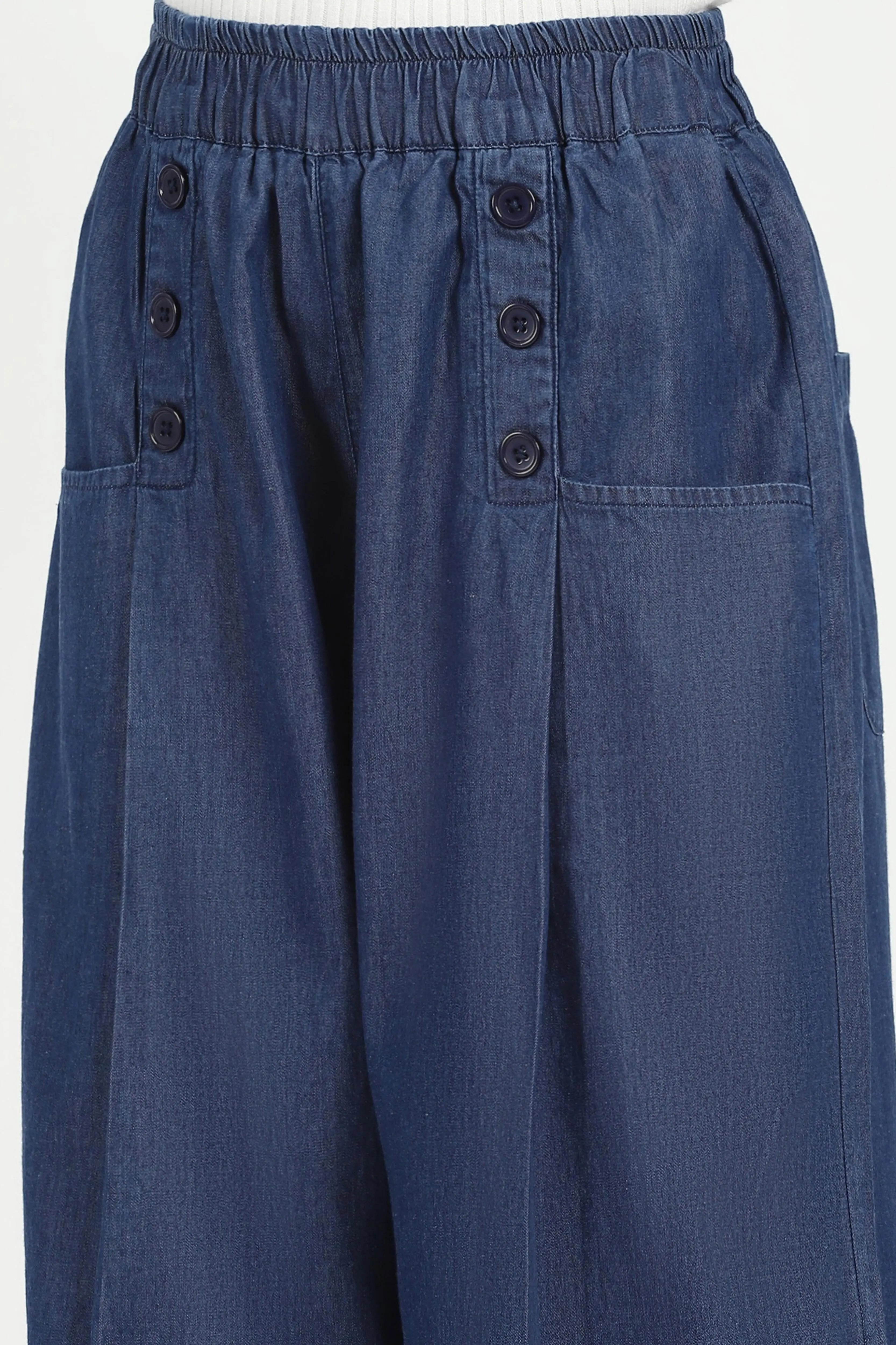 Blue Solid Cotton Blend Palazzo - Global Republic