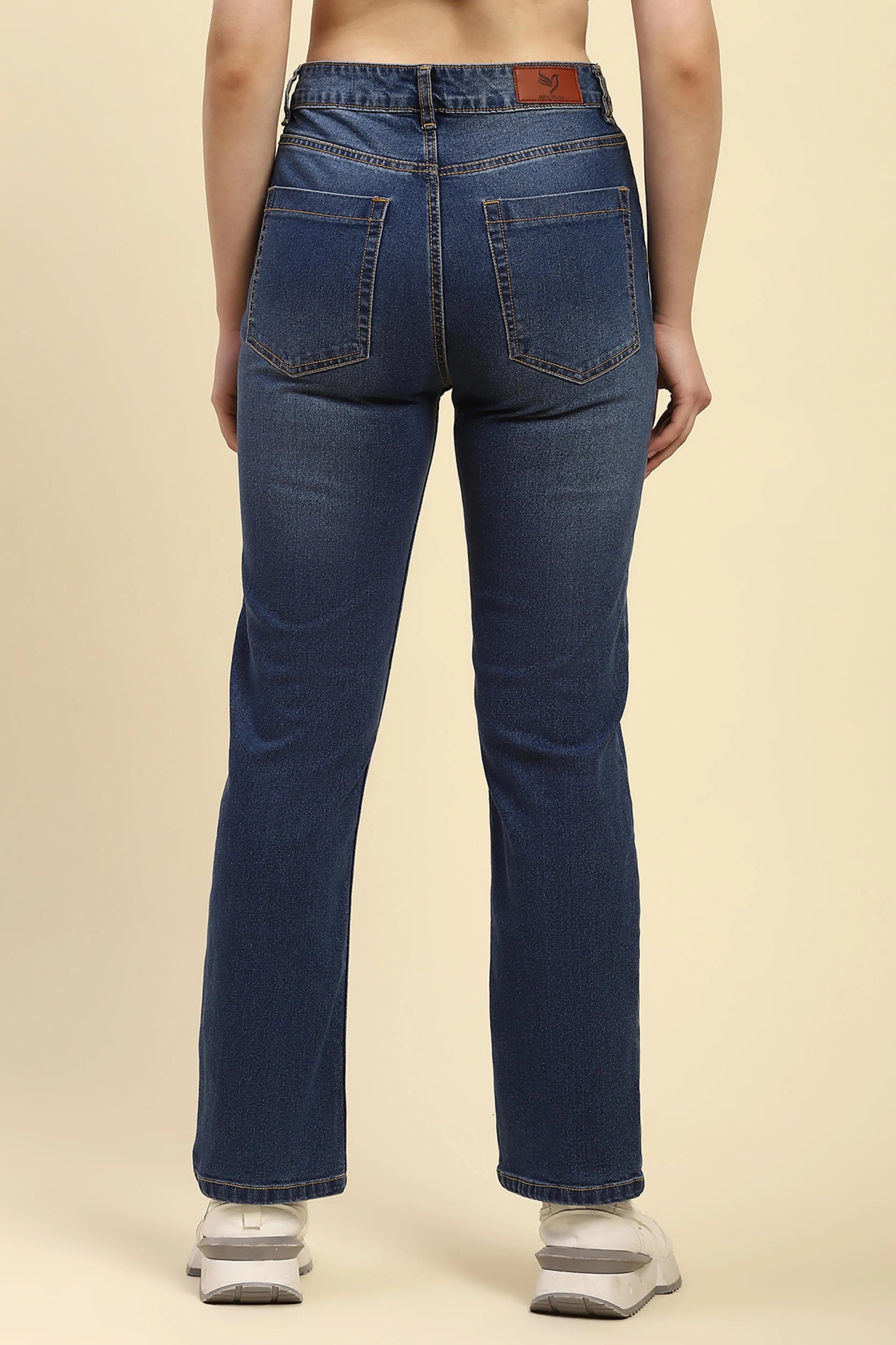 Blue Cotton Blend Straight Jeans - Global Republic