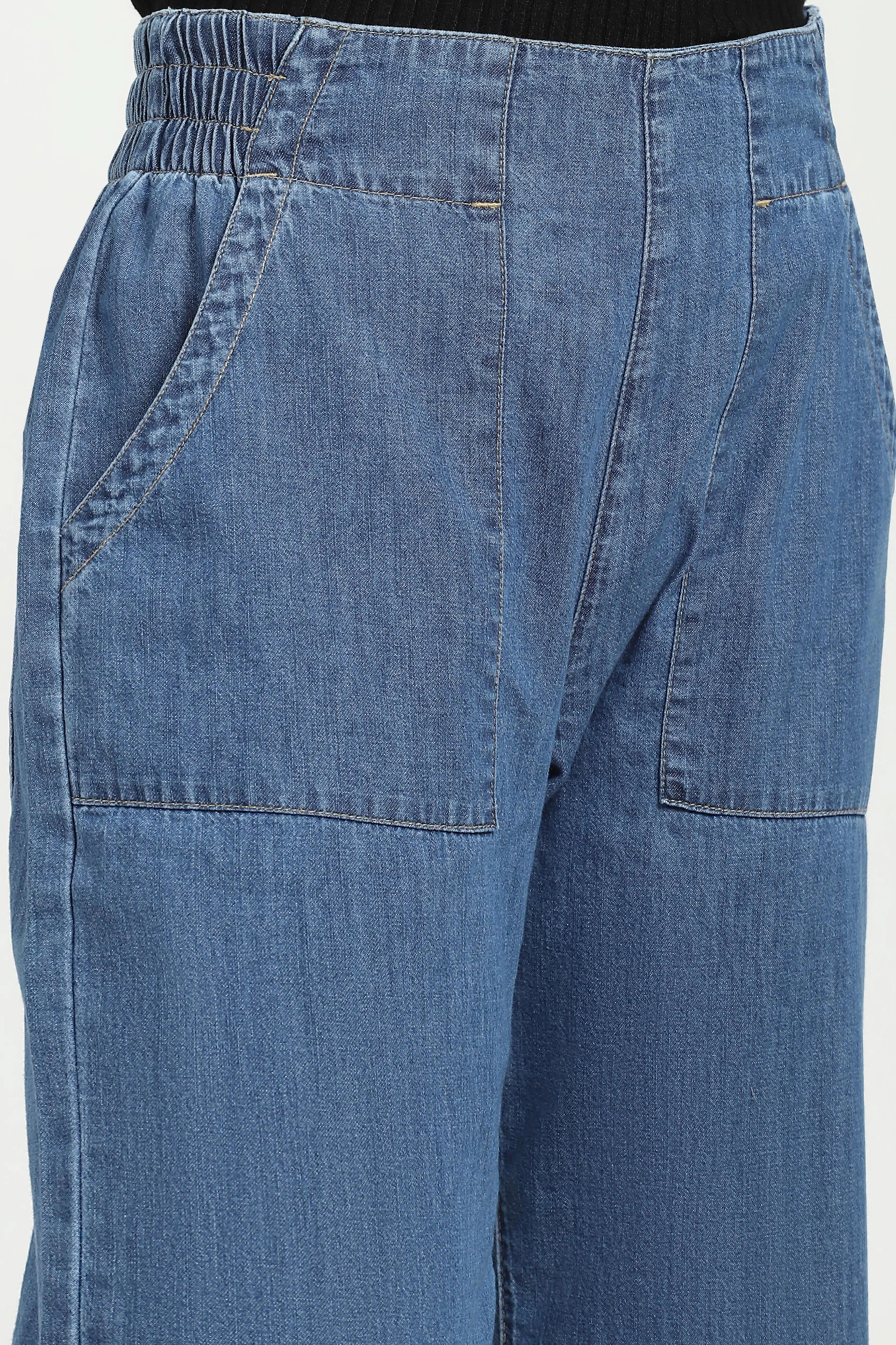 Blue Solid Cotton Blend Lower - Global Republic