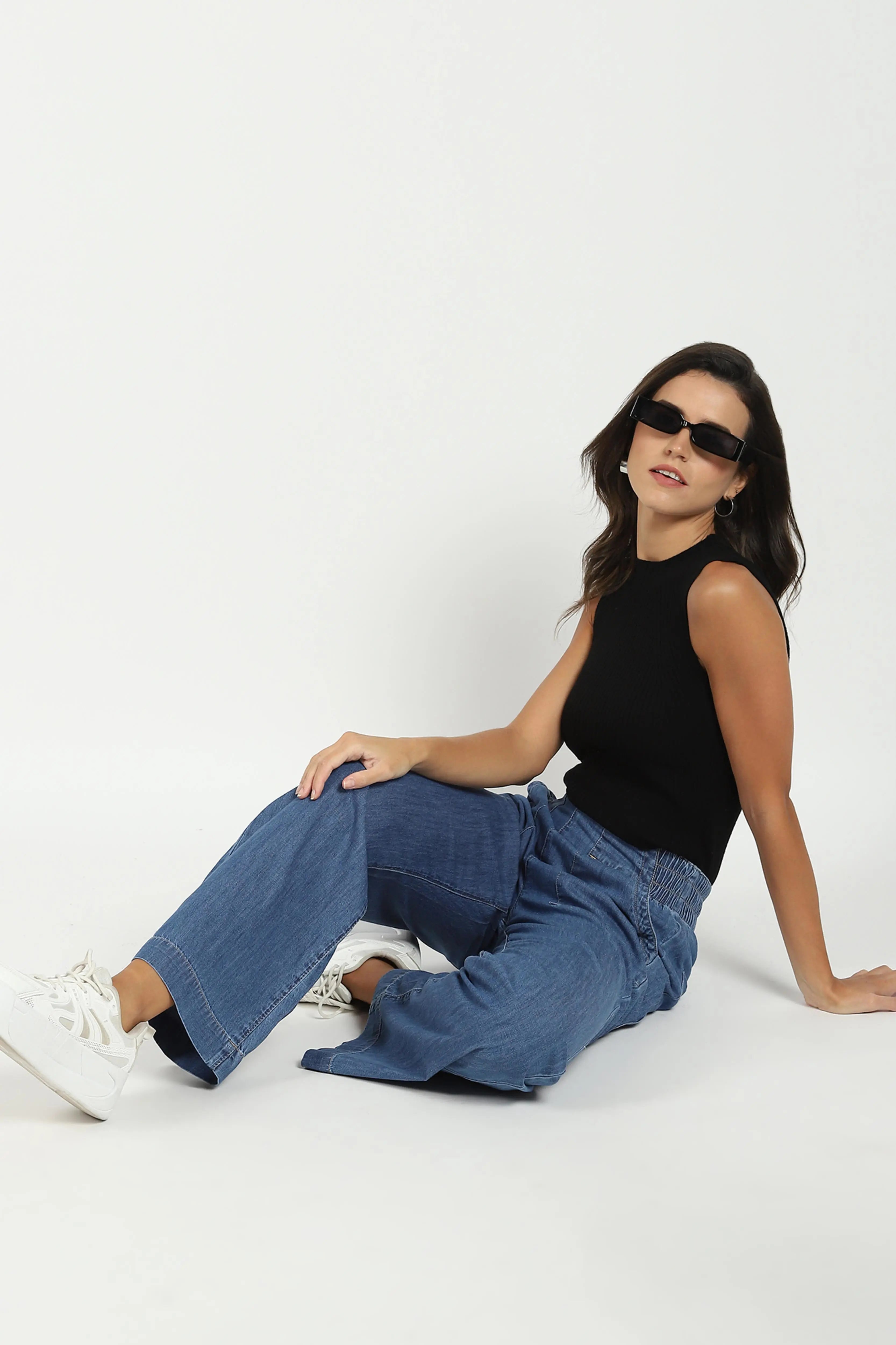 Blue Solid Cotton Blend Lower - Global Republic