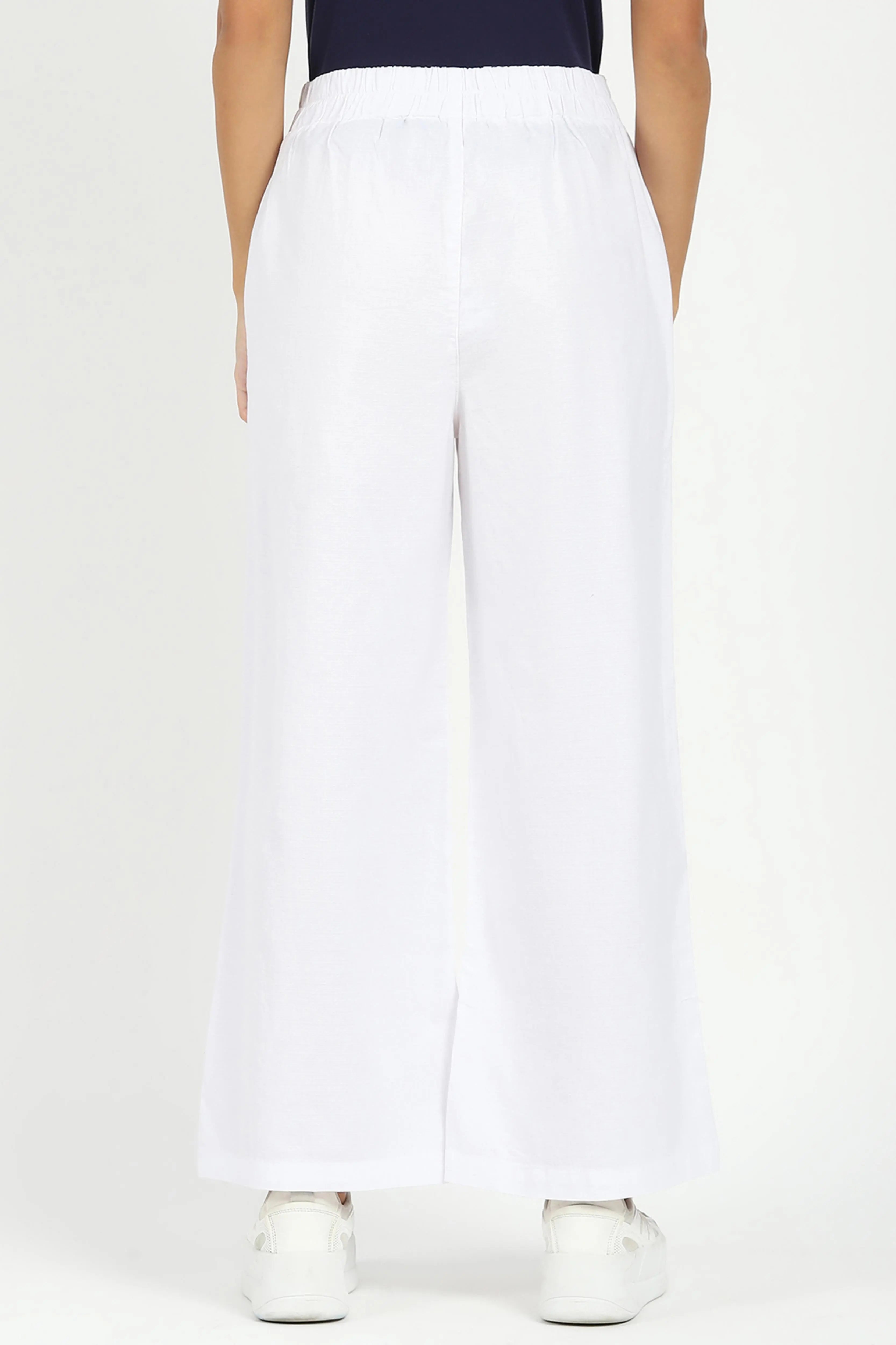 White Solid Cotton Blend Trousers - Global Republic