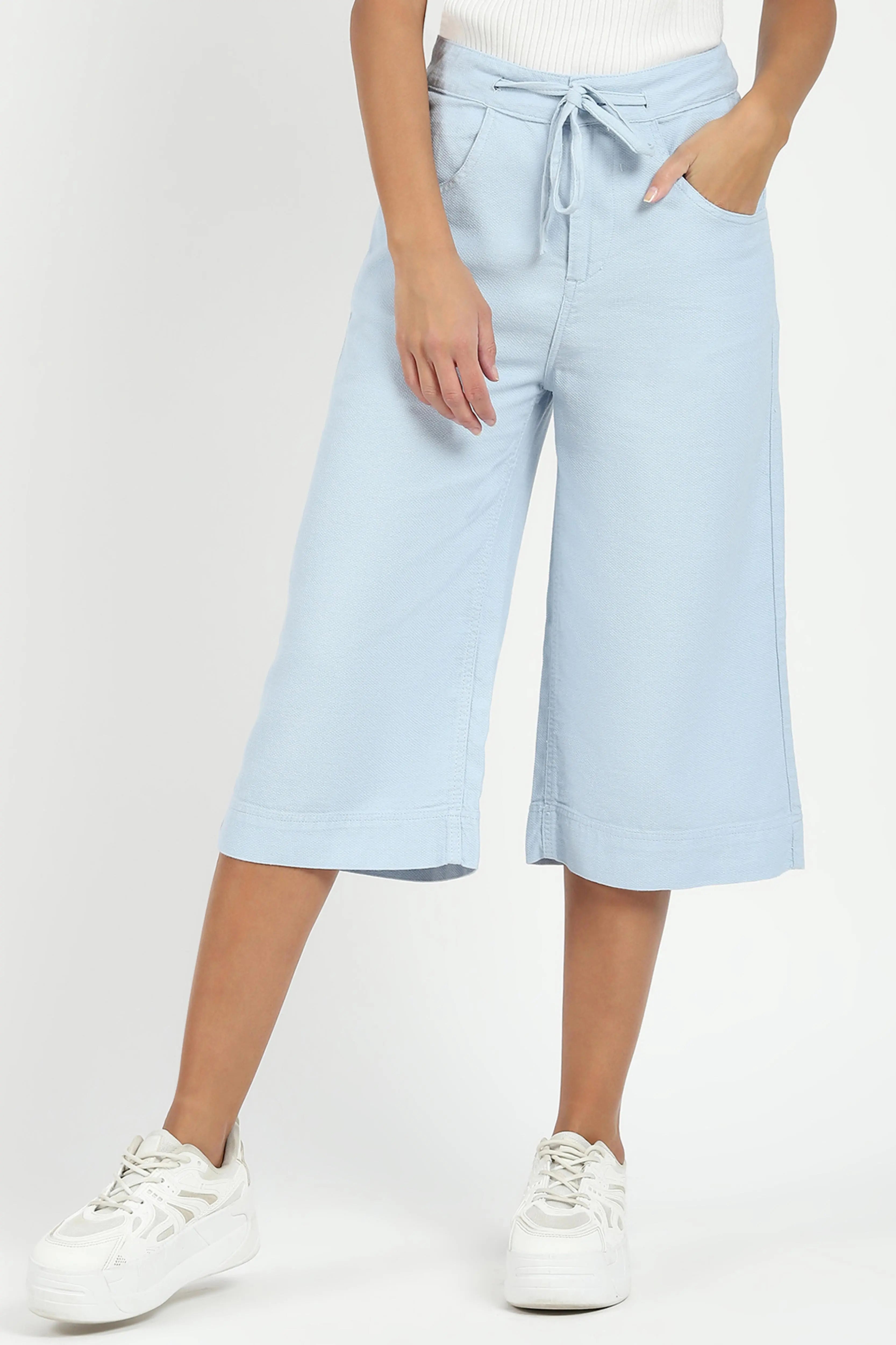 Blue Cotton Relaxed Fit Culottes - Global Republic